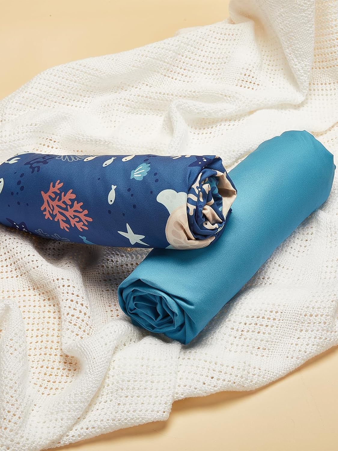 TILLYOU Baby Crib Sheets for Boys Girls, Super Soft Toddler Bed Sheets, 2 Pack Sheets for Standard Crib Mattress 28x52in, Beach Time Turtle and Lake Blue