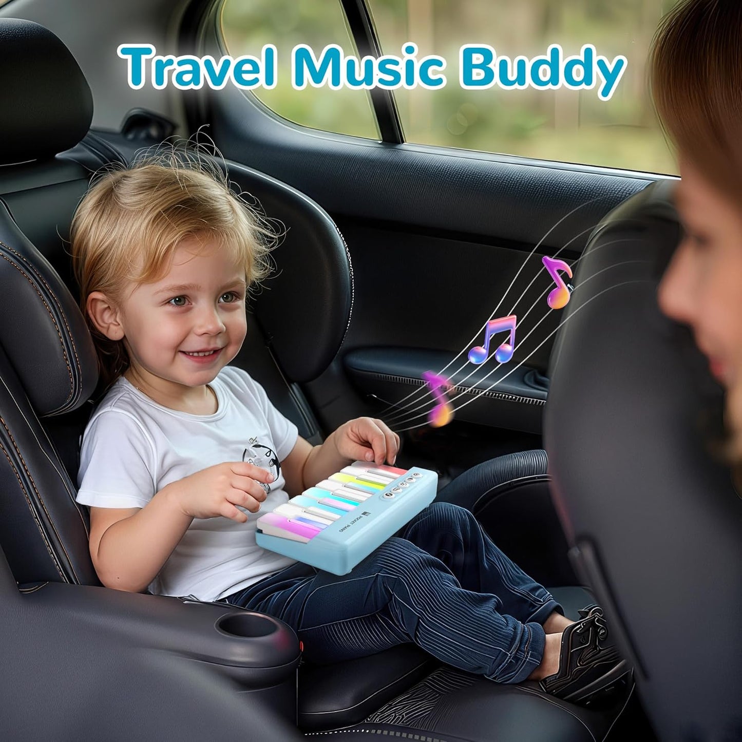 iPlay, iLearn Kids Mini Piano Toy W/Rainbow Lights, Portable Travel Piano Keyboard Toddlers Musical Instrument Learning Toys, Music Interactive Birthday Gift for 2 3 4 5 6 Year Old Boys Children