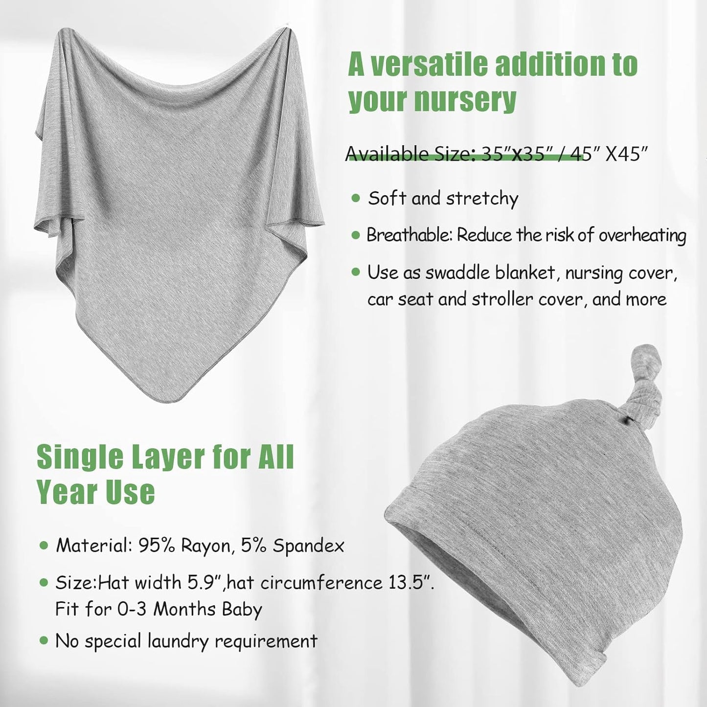 iEvolve Cotton Knitted Baby Swaddle Blanket with Hat Headband Set Newborn Swaddle Wrap Receiving Blankets for Baby Girl Boy 45" x 45"(Sapphire Blue)