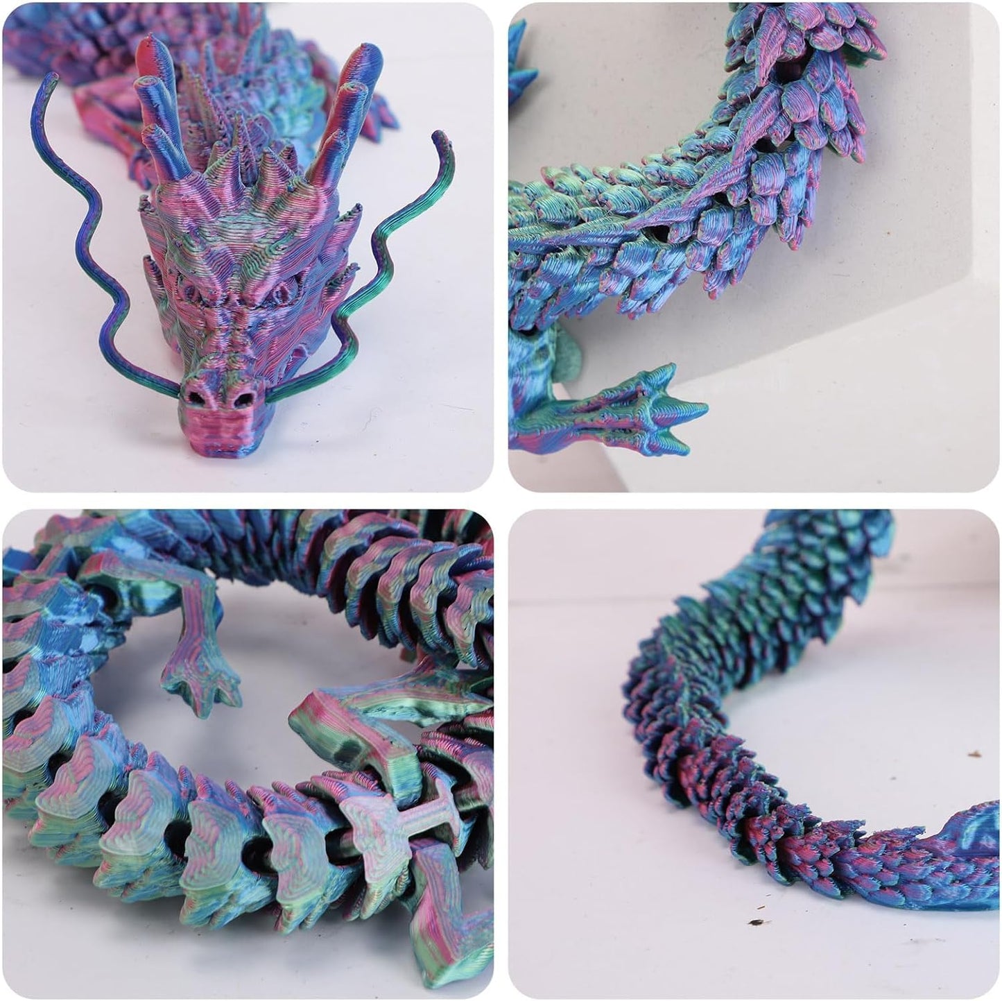 3D Printed Dragon, 17.7 Inch Articulated Dragon, Crystal Dragon, Dragon Fidget Toy, Home Office Decor Executive Desk Toys (BUGN)