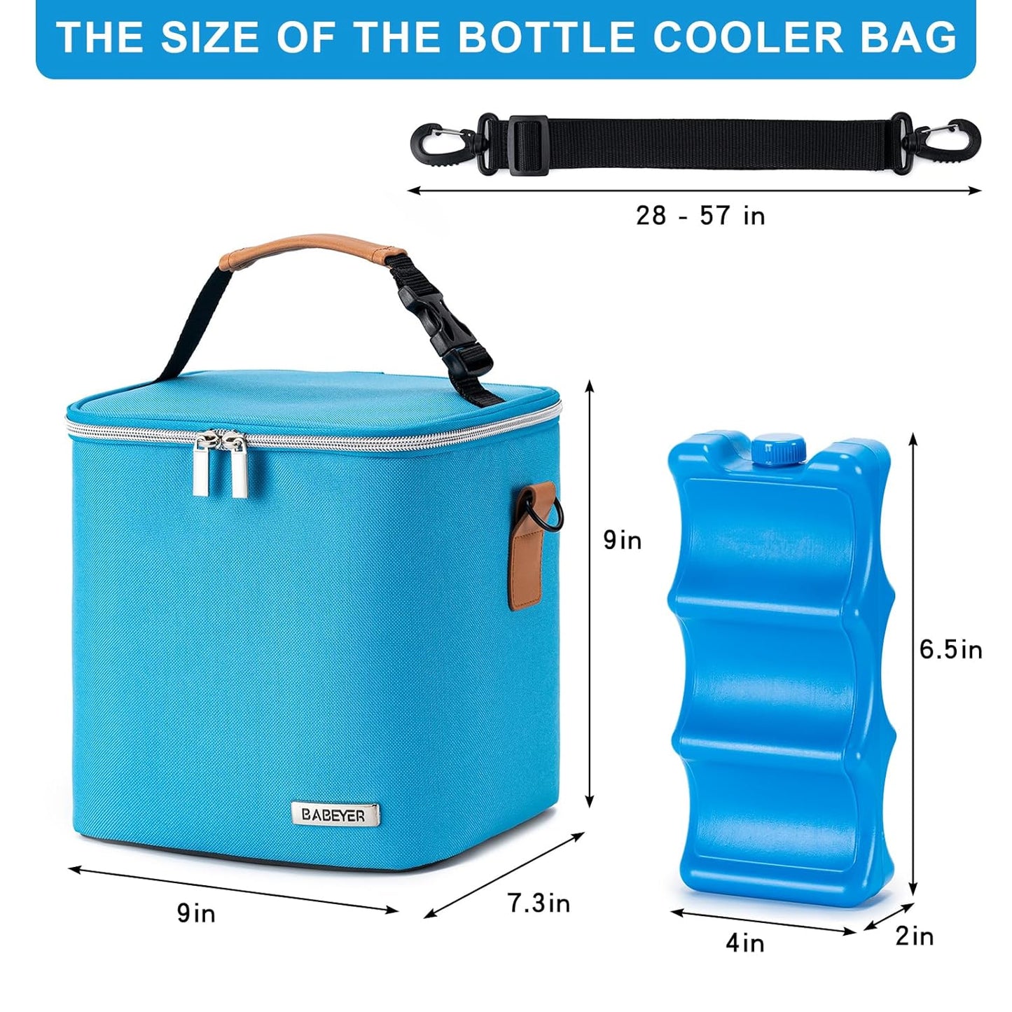 Breastmilk Cooler Bag with Ice Pack Fits 6 Baby Bottles Up to 9 Ounce, Baby Bottle Bag with Shoulder Strap for Nursing Mom Daycare, Blue