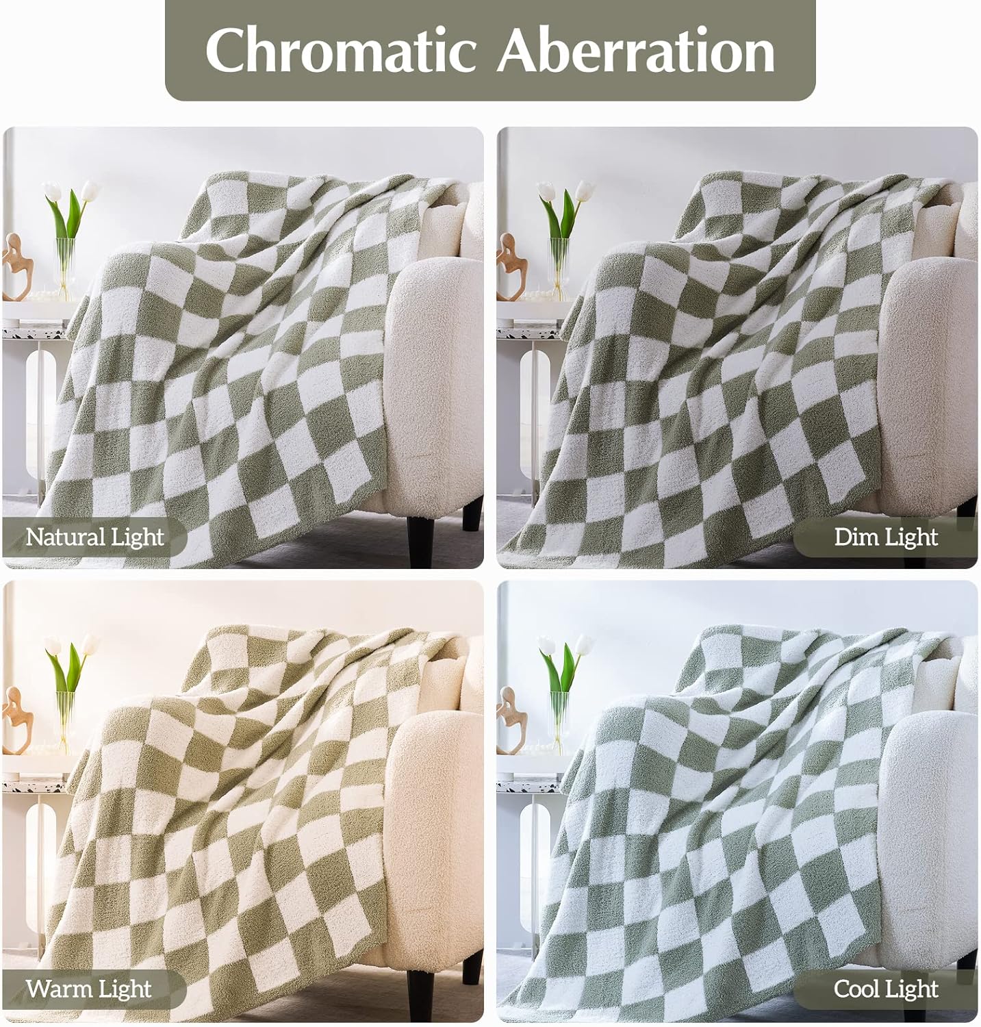 WRENSONGE Checkered Throw Blanket, Sage Green Soft Cozy Fluffy Warm Hand Made Throw Blankets for Couch, Sofa, Chair, Bed, Camping, Picnic, Travel Lightweight Bed Blanket - 90"*108"