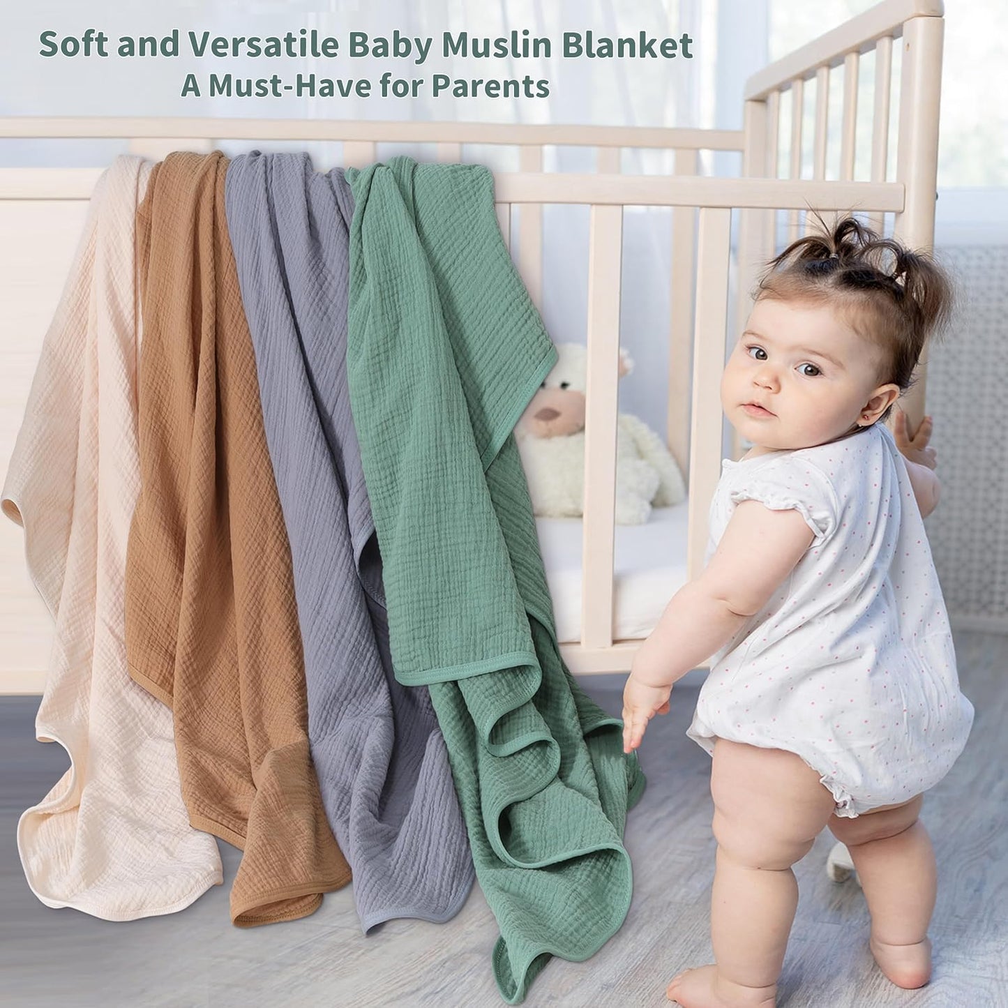 Muslin Swaddle Blankets for Newborn, 2 Pack Breathable Soft Receiving Blanket, Large 41 x 41 inches Swaddle Wrap Burping Clothes, Essentials Infant Shower Items. (Gray & Coffee)