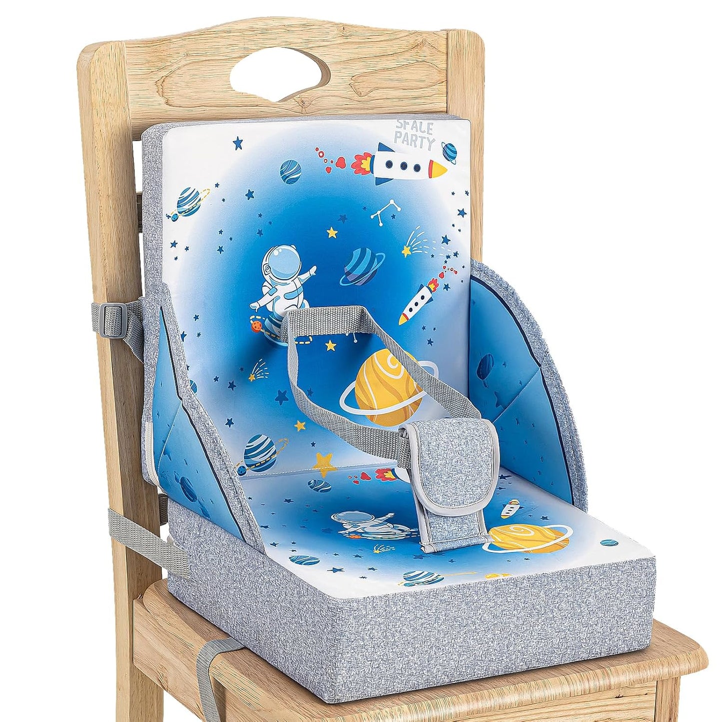 Toddler Booster Seat, Portable Baby Booster for Dining Table, Travel Toddler Chair with Adjustable Straps, Lightweight, Compact Design, Easy to Clean (Blue)