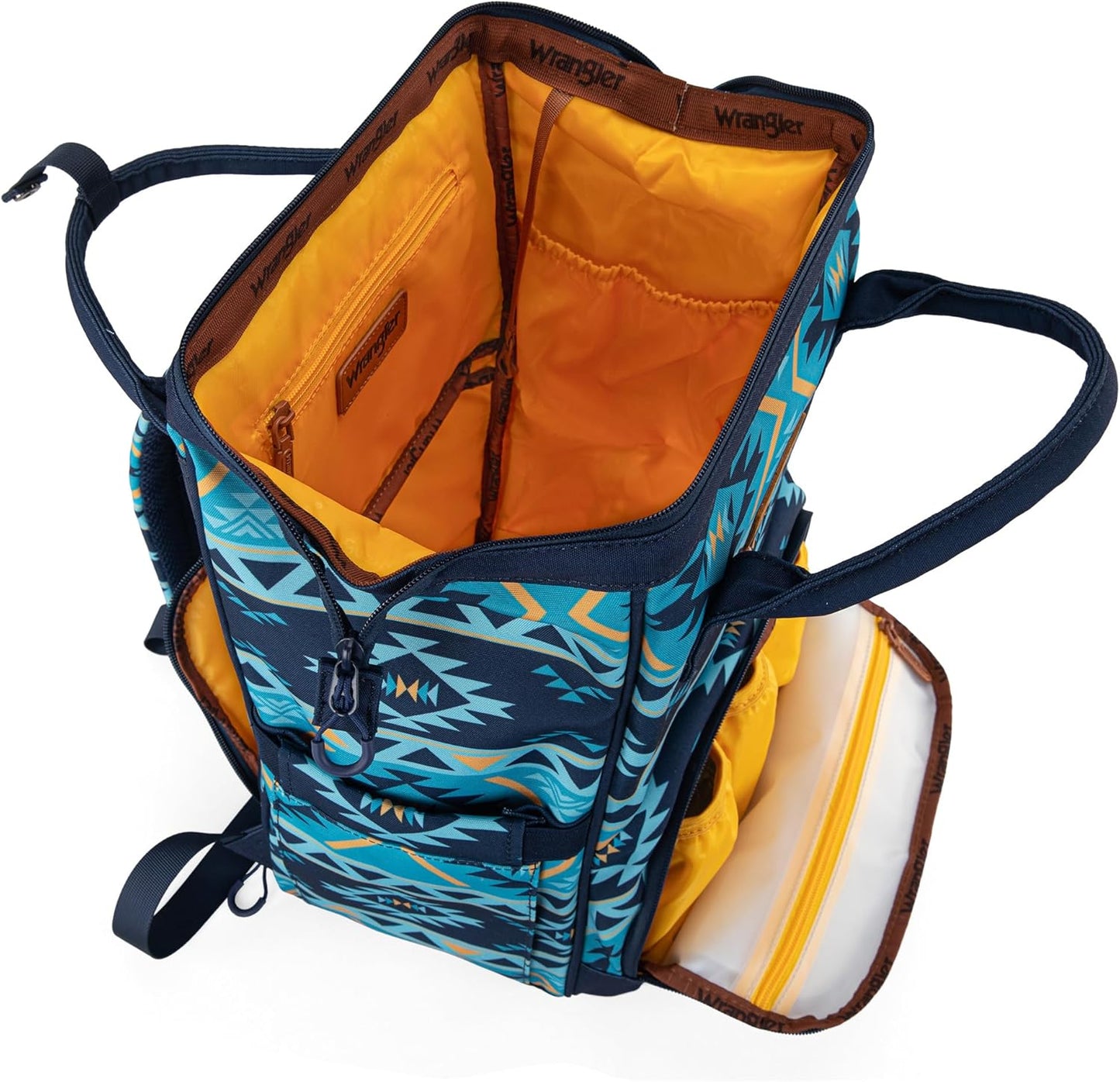 Wrangler Diaper Bag Backpack Aztec Travel Backpack Purses Western Multi-Function Baby Bags for Mom with Waterproof Insulated Pockets