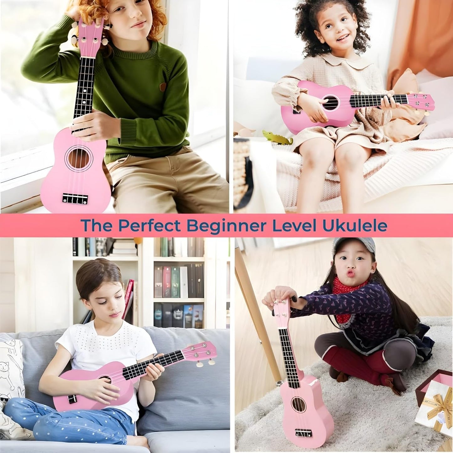 21 Inch Wooden Kids Toddler Child Children Acoustic Guitar Musical Instruments Ideal for 3-9 Year Old Boys Girls Gifts (Pink)