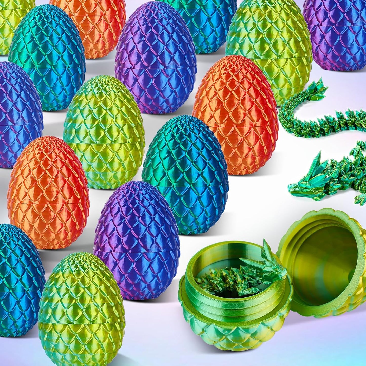 3D Printed Dragon Egg Toys, Easter Egg Crystal Dinosaur Eggs Fidget Toys with Movable Joints for Kids Adults Gifts (Yellow & Green)