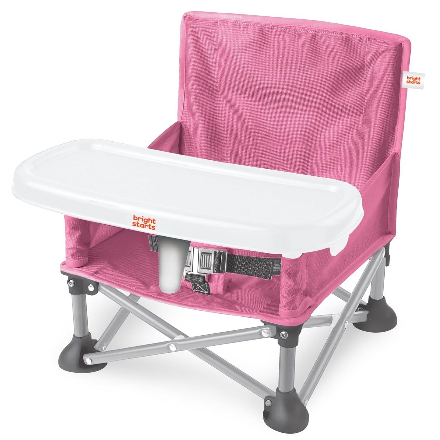 Bright Starts Pop 'N Sit Portable Booster, Indoor/Outdoor Use, Floor Seat with Feeding Tray, Pink, 6 Mos - 3 Yrs