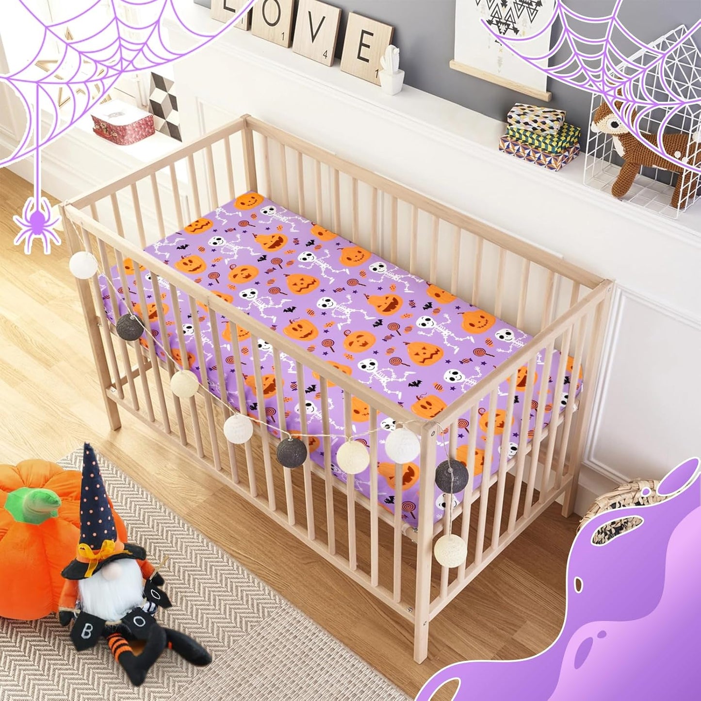 UOMNY Halloween Pumpkin Crib Sheet for Boys Girls Halloween Fitted Crib Sheets for Standard Crib 52 X 28 Inch Toddler Crib Mattresses Sheet