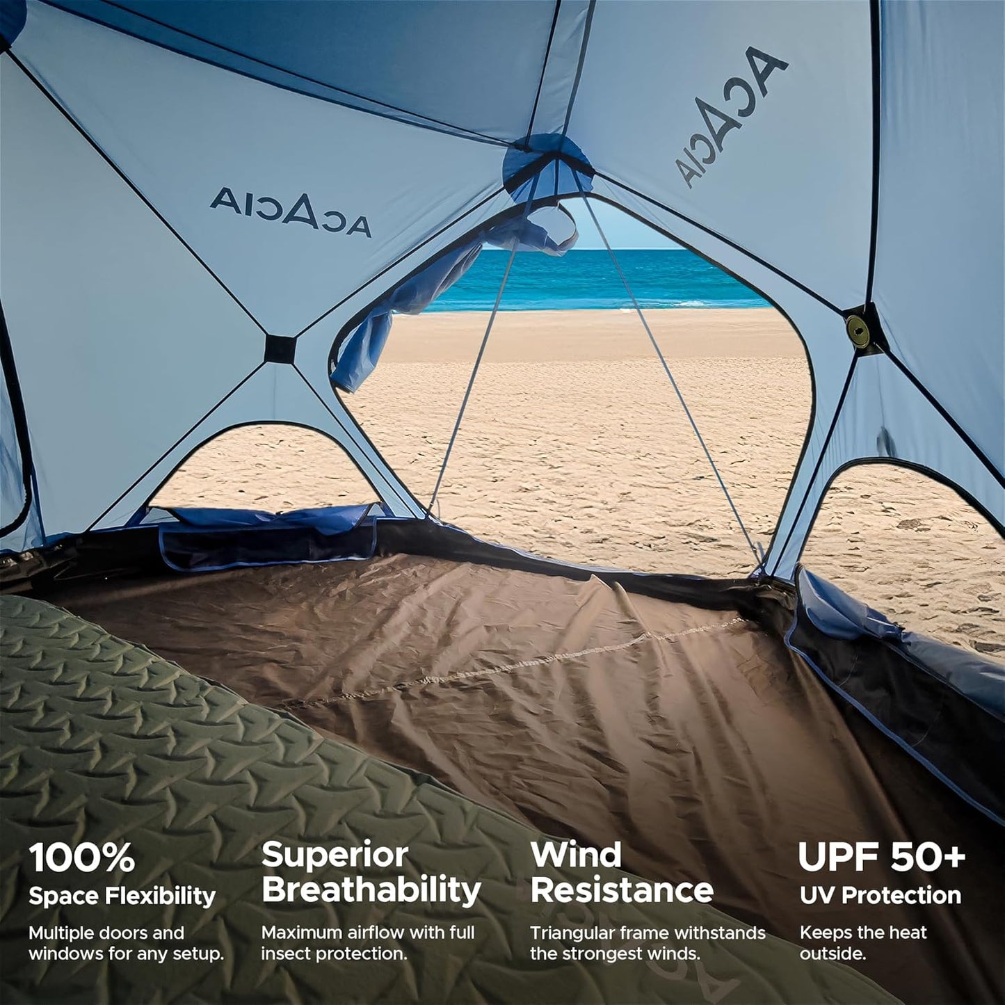 ACACIA Beach Tent Sun Shelter | 4-Person Portable Camping Tent with UPF 50+ Protection | Easy Setup Pop up Sun Shade | 10×10ft Privacy Sunshade for Camping & Backyard