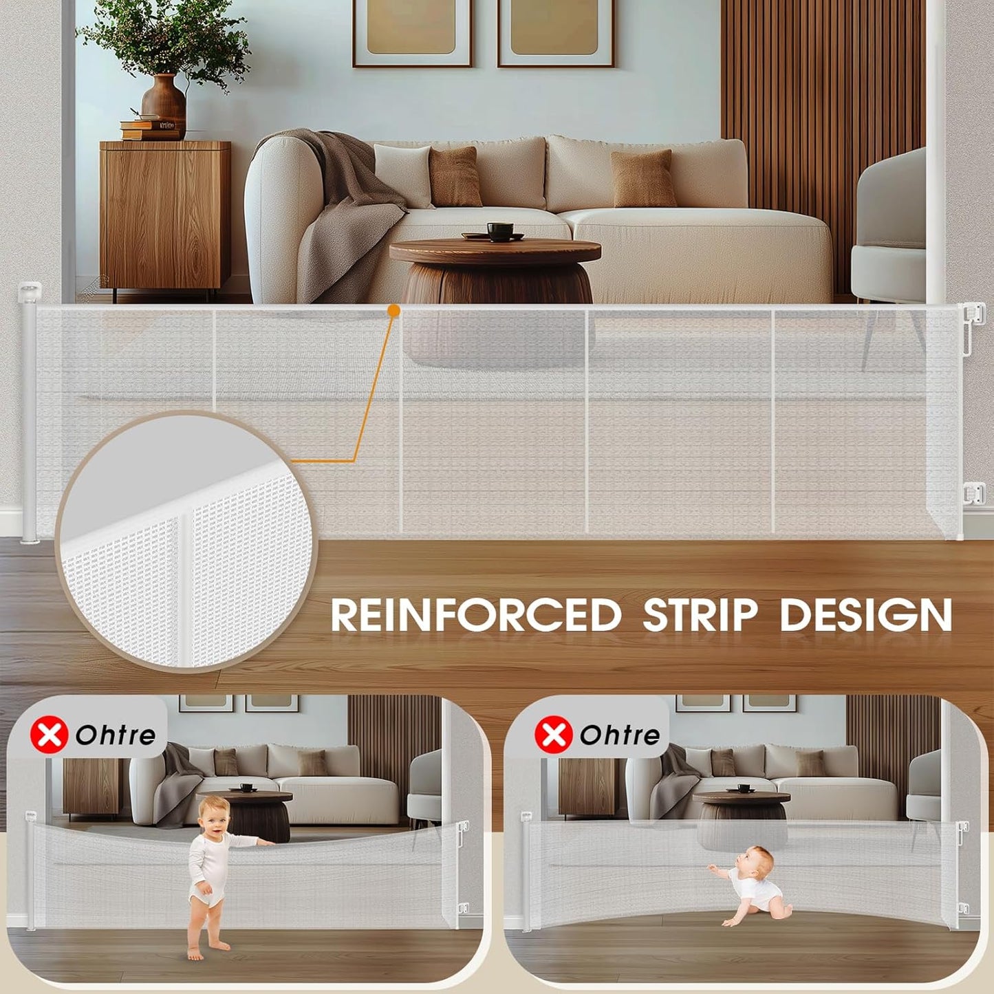 HOMEAL 120inch Retractable Baby Gate Extra Wide, Large Openings Safety Baby Gate, Long Retractable Mesh Dog Gate for Stairs, Doorways, Hallways, Indoor, Outdoor(White, Width Up to 120")