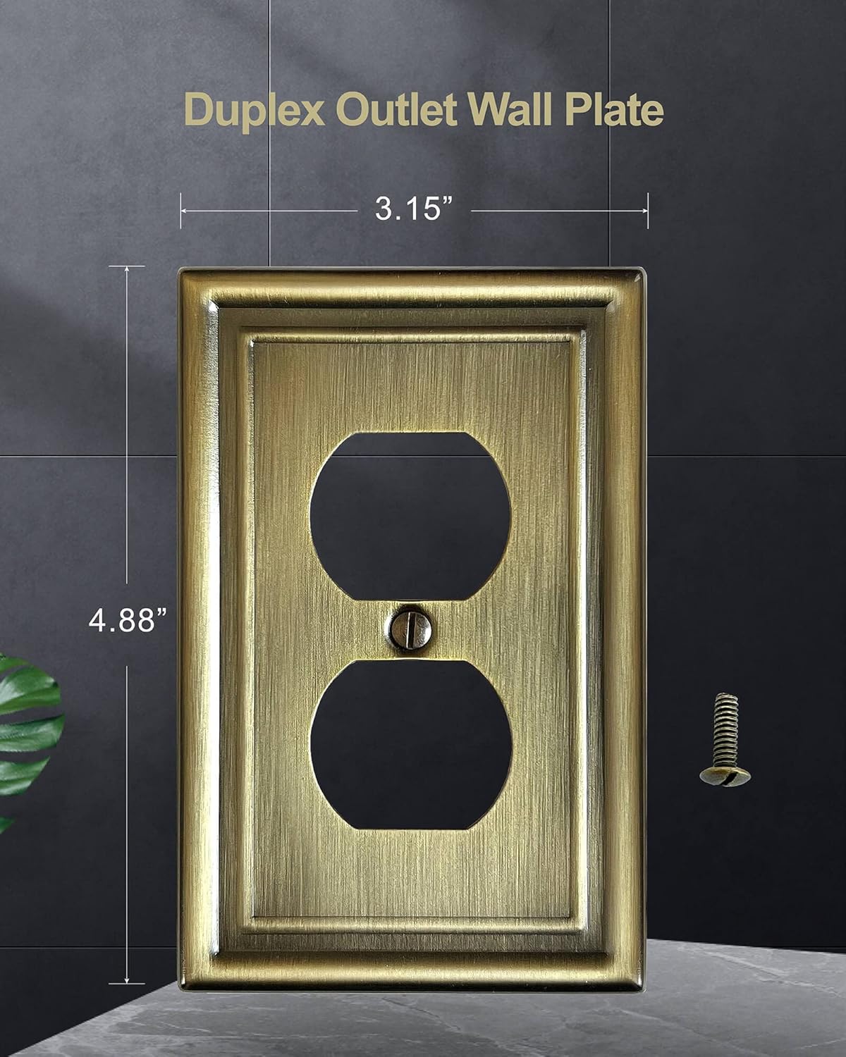 4-Pack Duplex Wall Plate, Decorative Antique Brass Outlet Covers, Metal Electrical Outlet Cover Plates, 1-Gang, Midsize