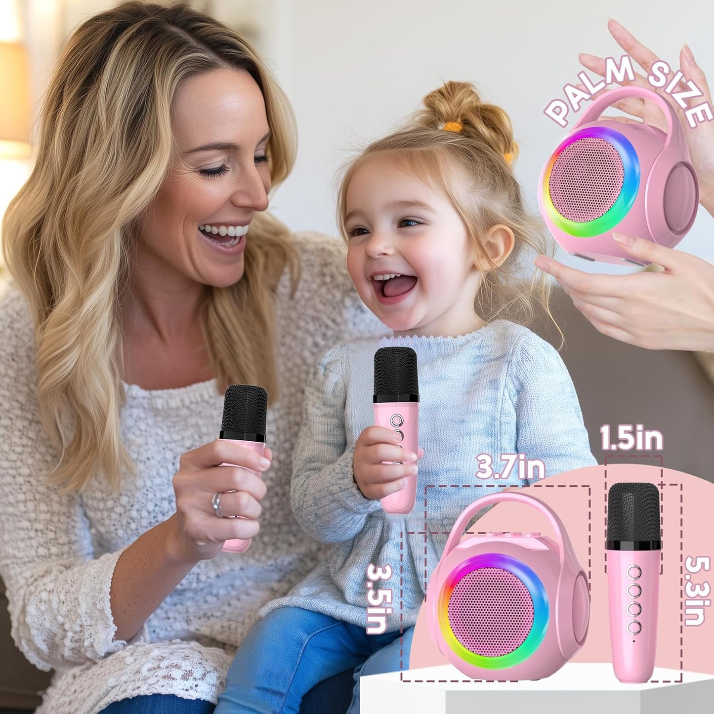 Hockvill Mini Karaoke Machine for Kids with 2 Microphones, Bluetooth Toddler Karaoke Toy with LED Lights, Rechargeable Portable Speaker for Girls & Boys Ages 3-10, Children’s Day & Birthday Gift Ideas
