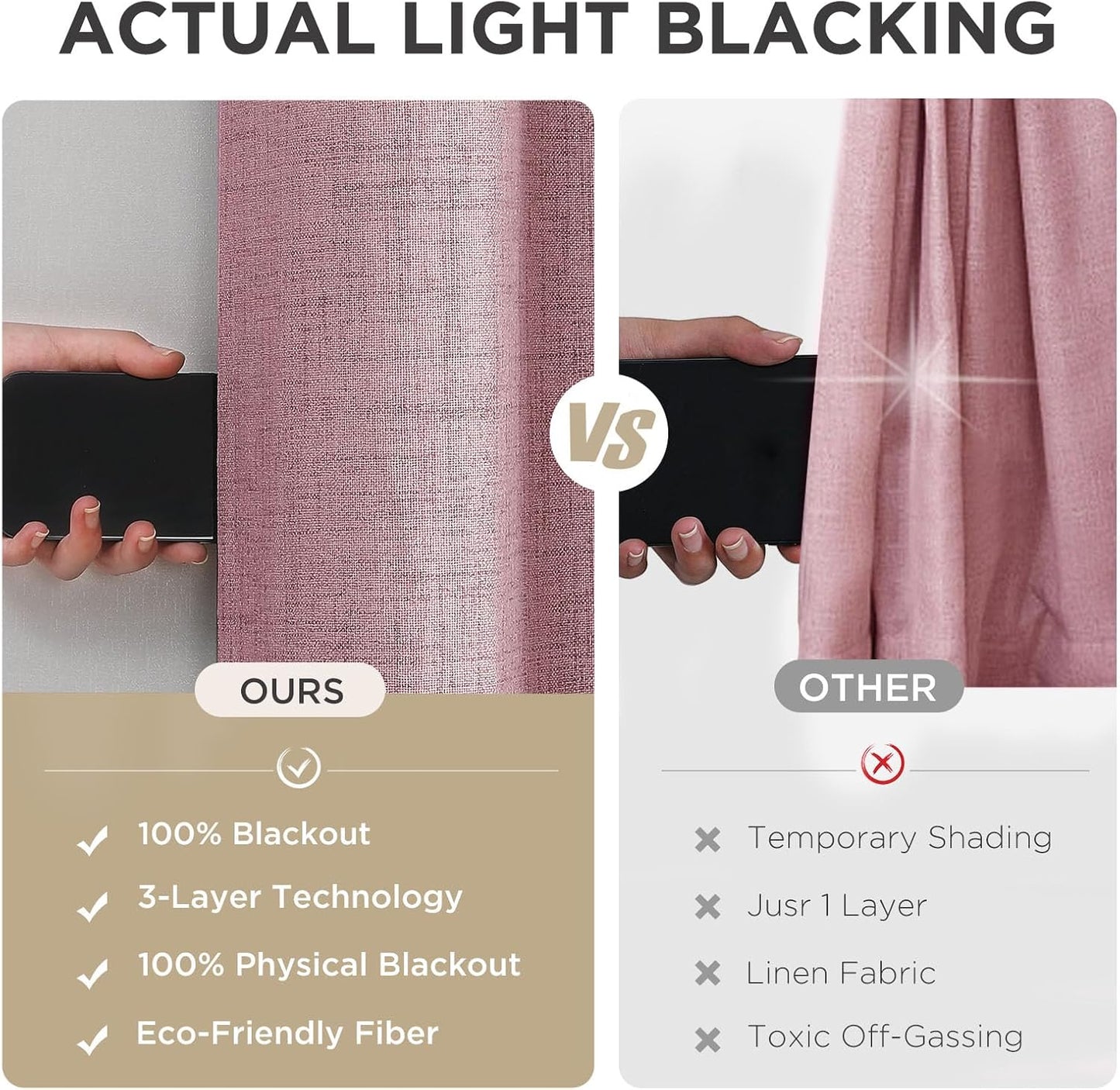 Joydeco Light Pink Blackout Curtains 120 Inches Long, Extra Long Curtains 120 Inch Length 1 Panel for Bedroom, Thermal Insulated Linen Black Out Curtains with Grommets(100x120, Light Pink)