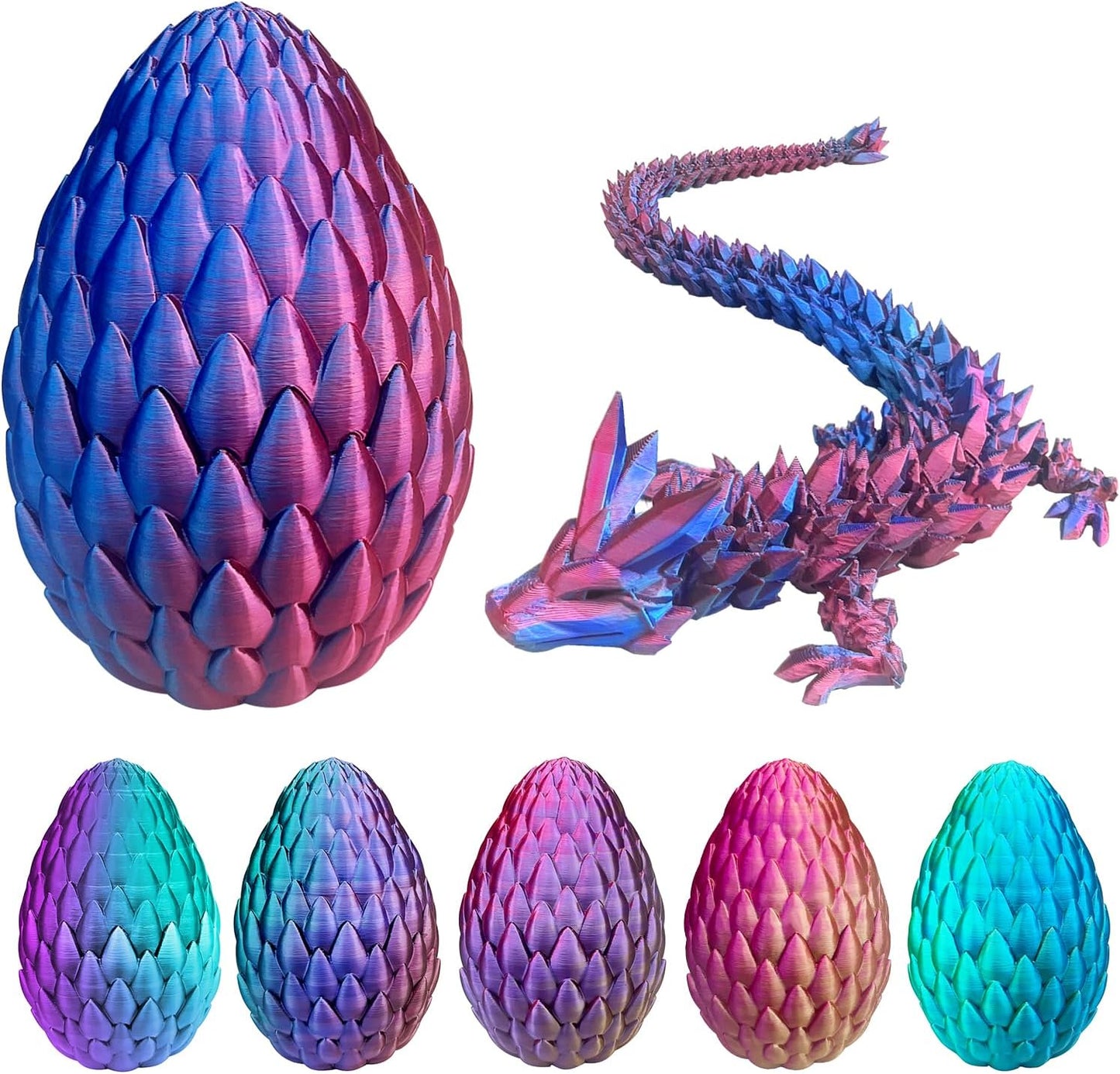 3D Printed Dragon with Dragon Egg 16.5'' Articulated Dragon Crystal Dragon Fidget Dragon Egg Toys Executive Desk Toys (Red, Dragon Only)
