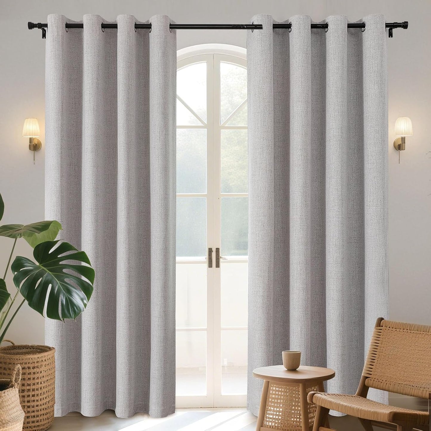 Joydeco Blackout Curtains 63 Inches Long 2 Panels Burg, Room Darkening Curtains for Bedroom, 100% Black Out Textured Thermal Drapes Privacy Protection 2 Panels Set(W52 x L63 Inch, Greyish White)