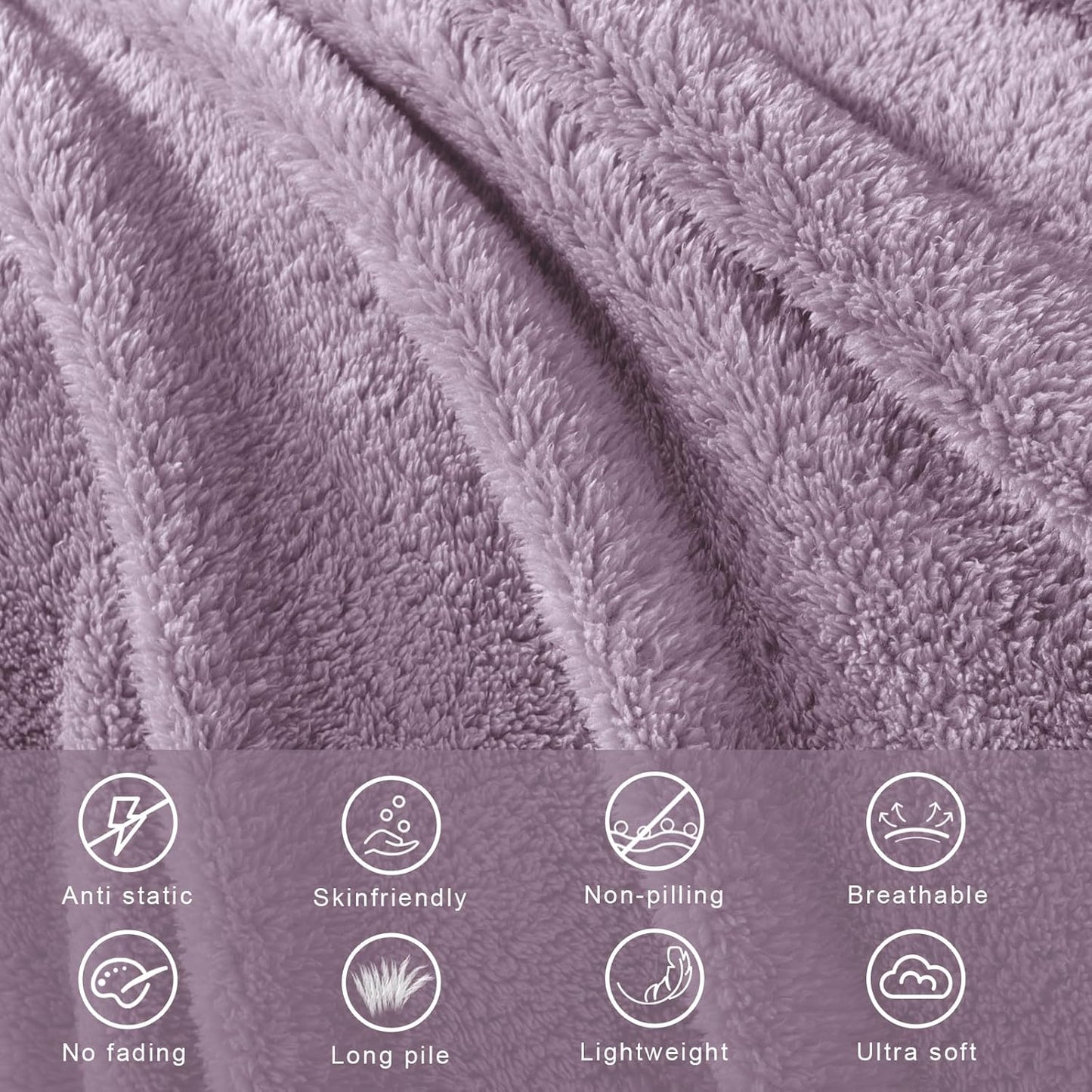 Exclusivo Mezcla Twin Size Flannel Fleece Blanket, Super Soft Velvet Plush Bed Blanket, Fuzzy Cozy and Warm for All Seasons, 60x80 Inches, Grayish Purple