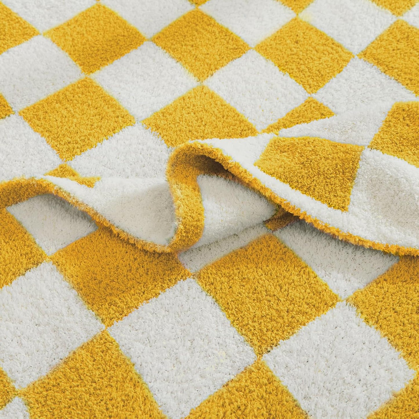 WRENSONGE Checkered Throw Blanket, Yellow Soft Cozy Fluffy Warm Hand Made Throw Blankets for Couch, Sofa, Chair, Bed, Camping, Picnic, Travel Lightweight Bed Blanket - 60"*80"