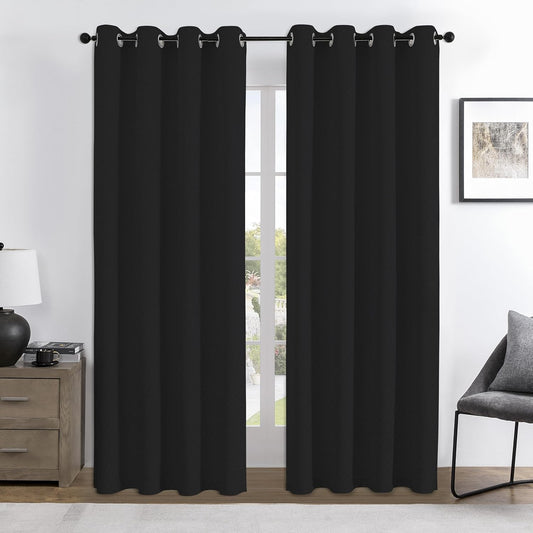 Joydeco 100% Blackout Curtains 108 Inches Long 2 Panels Set, Thermal Insulated Long Curtains& Drapes 2 Burg, Room Darkening Drapes for Bedroom Living Room Window (Black, W52 x L108 Inch)