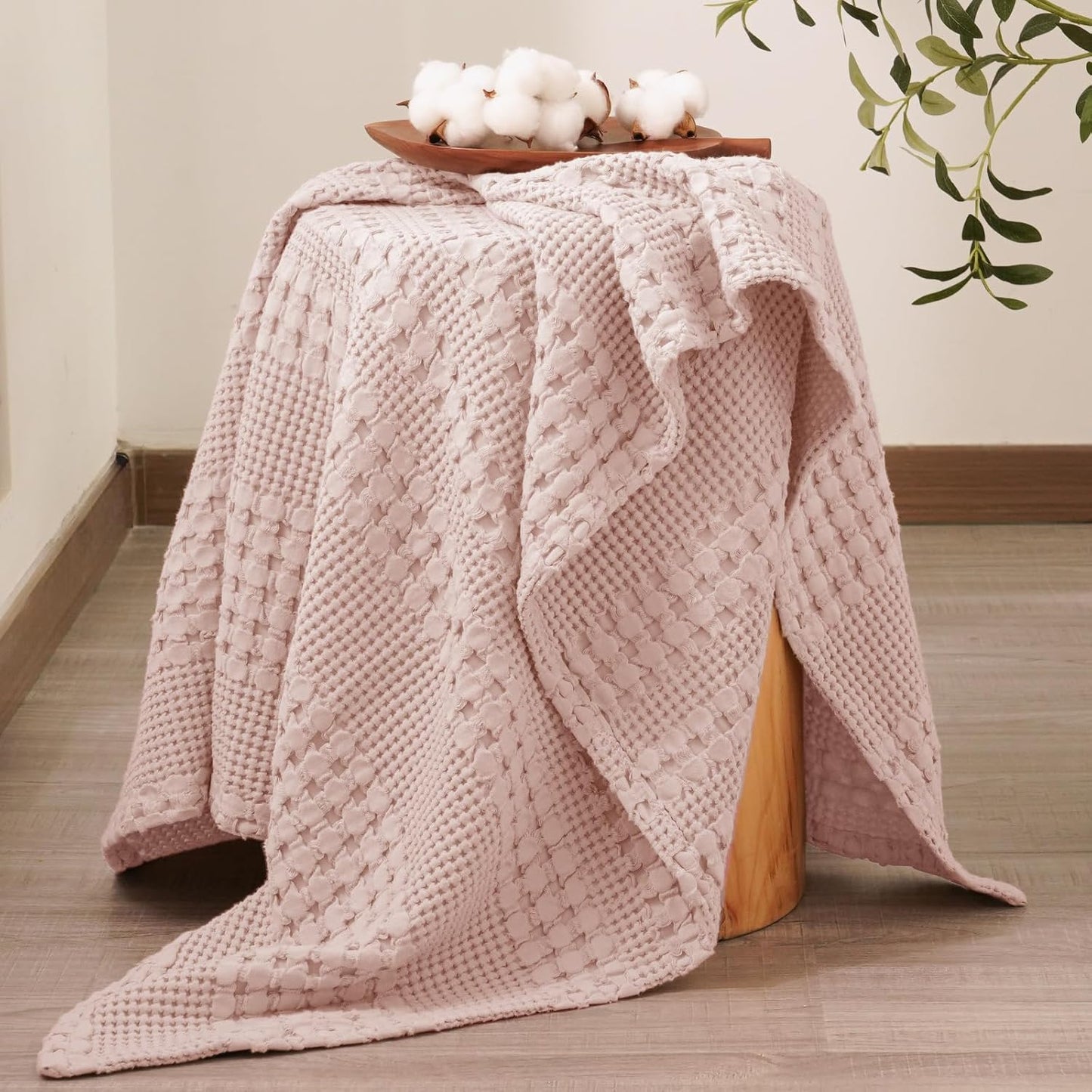 PHF 100% Cotton Waffle Weave Throw Blanket, Soft Lightweight Breathable Cozy Summer Throws for Couch Bed Sofa, Luxury Aesthetic Woven Blanket for Home Decor & Office, 50"x60", Pink/Mauve