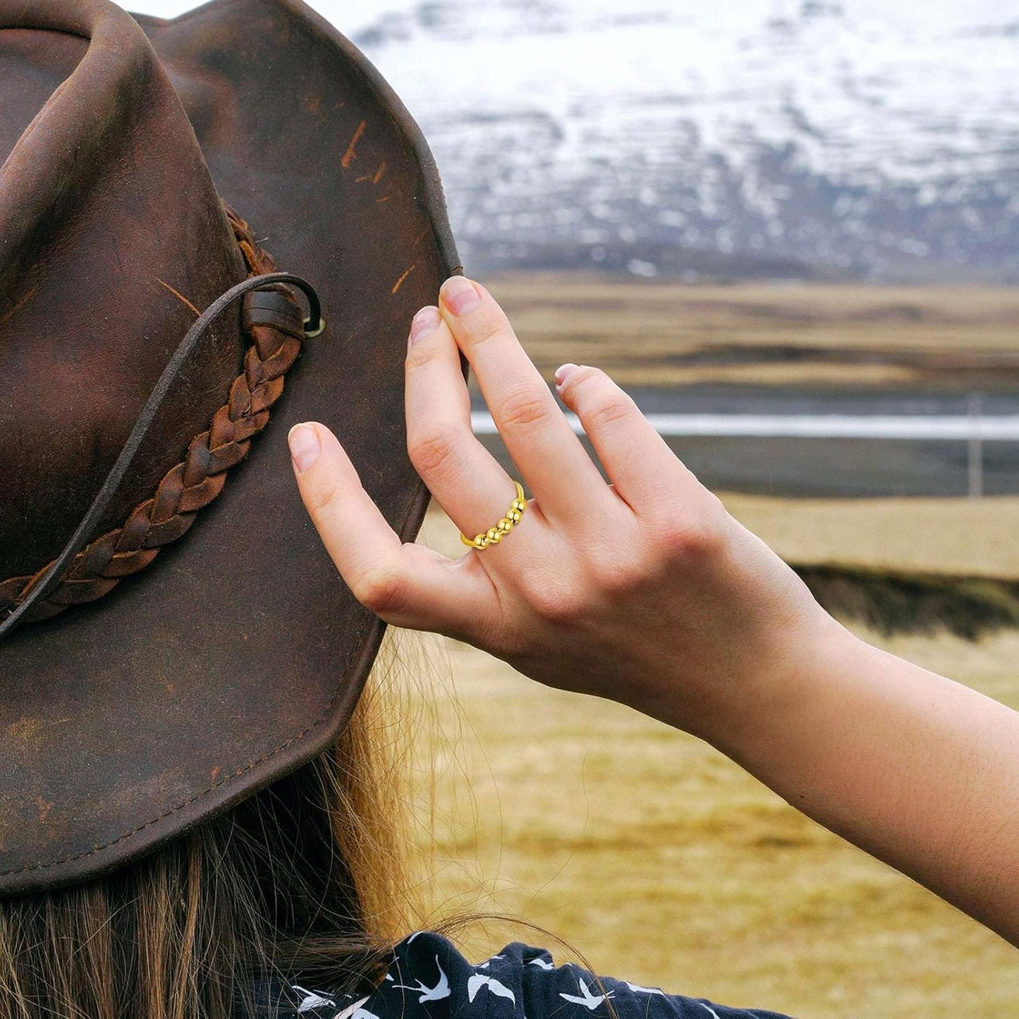 INFUSEU Funny Spinner Fidget Rings for Women Girls Anti Anxiety Stress Worry, Adjustable Size