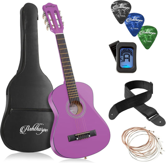 Ashthorpe 30-inch Beginner Acoustic Guitar Package (Purple), Basic Starter Kit w/Gig Bag, Strings, Strap, Tuner, Picks
