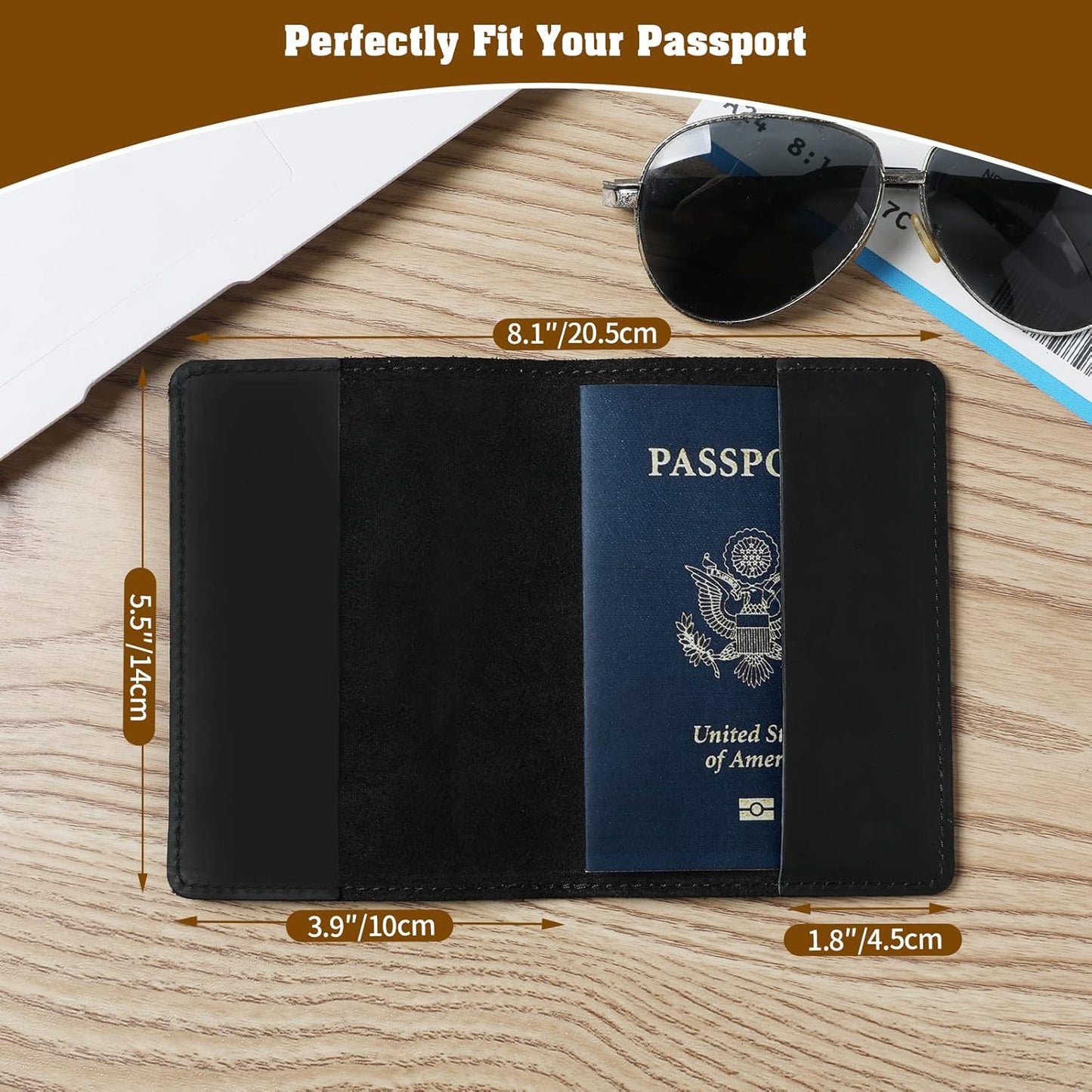 Jack&Chris Leather Passport Holder, Passport Travel Wallet Cover Case for Men Women, Leather Travel Documents Organizer Protector, JC105-Black