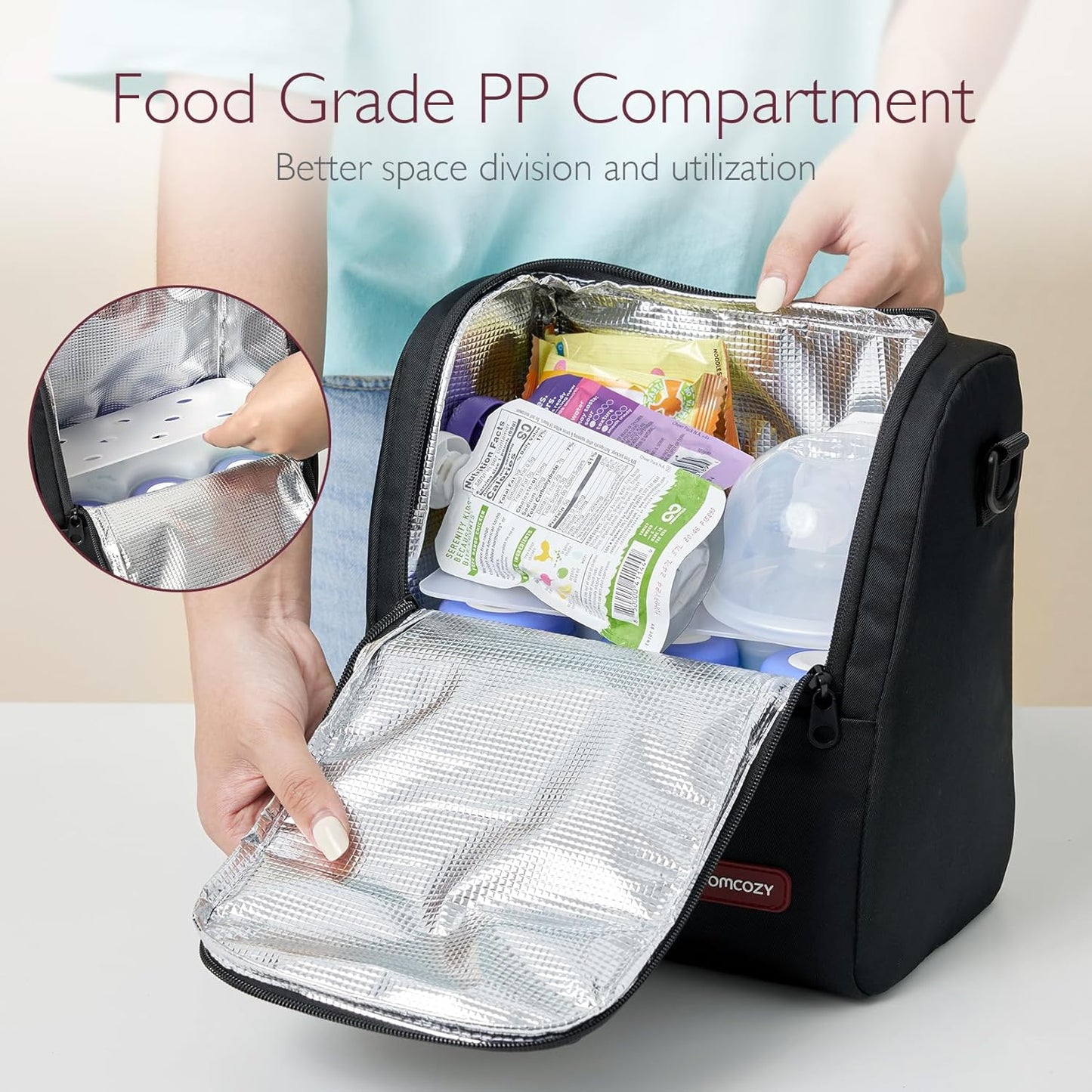 Momcozy Breastmilk Cooler Bag with Strap, Insulated Baby Bottle Bag, Fits 6 Baby Bottles up to 9Oz＆10H Long-term Cooling, XPE Insulation Layer, Food Grade PP Compartment for Nursing Mom Daycare
