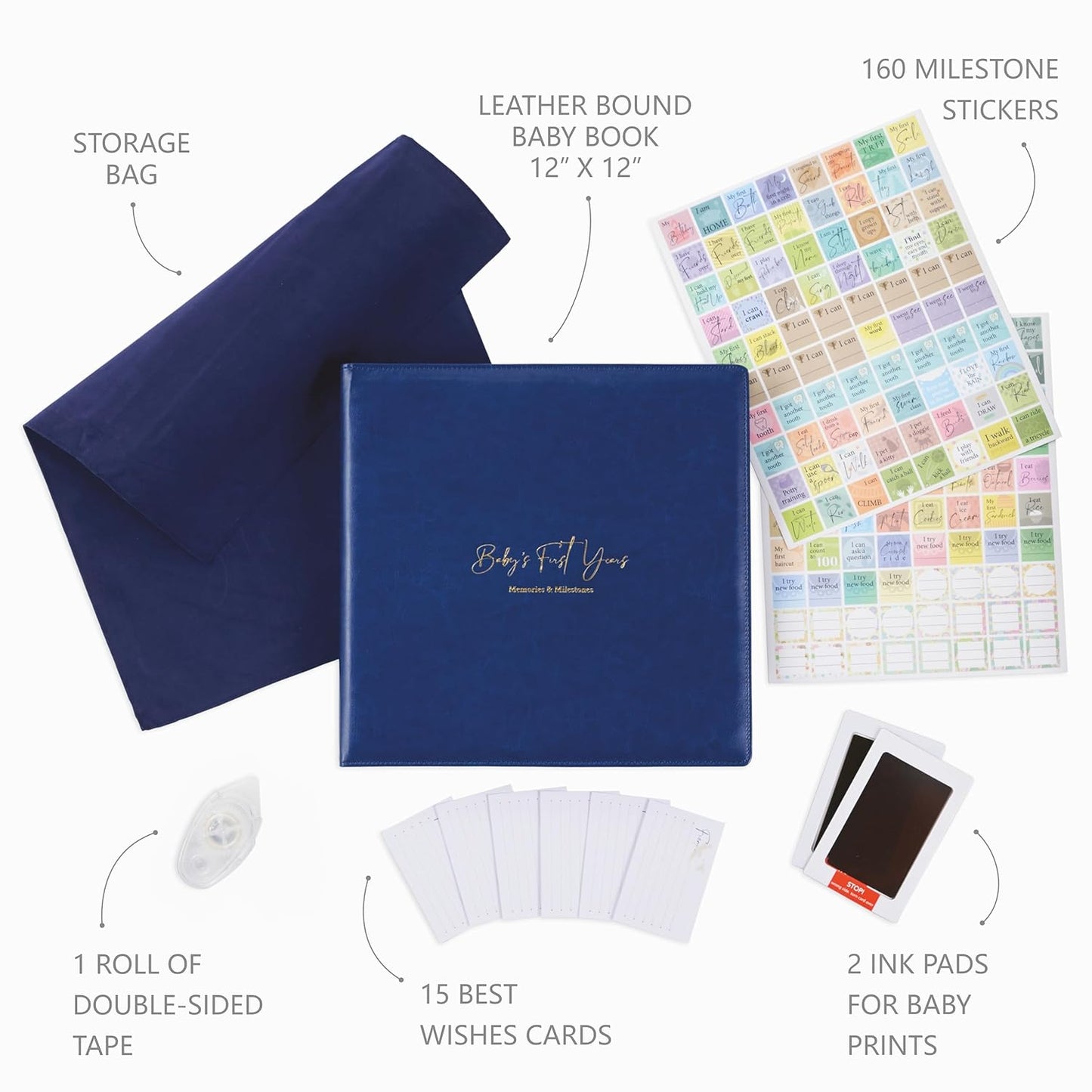 Keepsake Baby Memory Book Girl Boy – Timeless Leather-Bound Baby Milestone Book – Baby Book Keepsake Record First 5 Years – Gender Neutral Baby Scrapbook Album Baby Album Journal Registry Search Gift