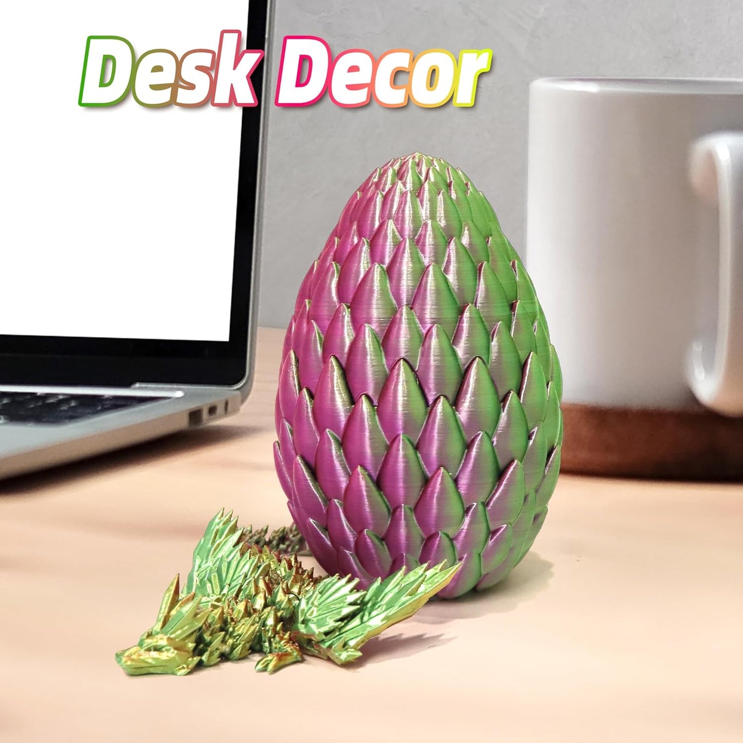 3D Printed Flying Dragon in Egg - 3 Colors Surprise Egg with Flexible Winged Dragon Inside, Mystery Beautiful Fidget Toy, Birthday Gift, Desk Figure Decor (Green Pink Gold)