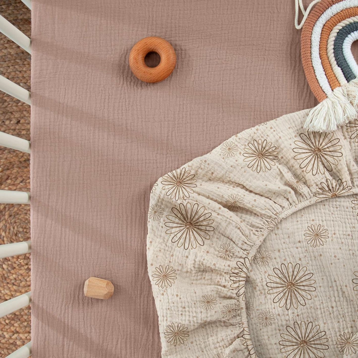 lulumoon Mini Crib Sheets Muslin: Soft Cotton Fitted Mini Crib Mattress Sheets for Boys and Girls 2Pack