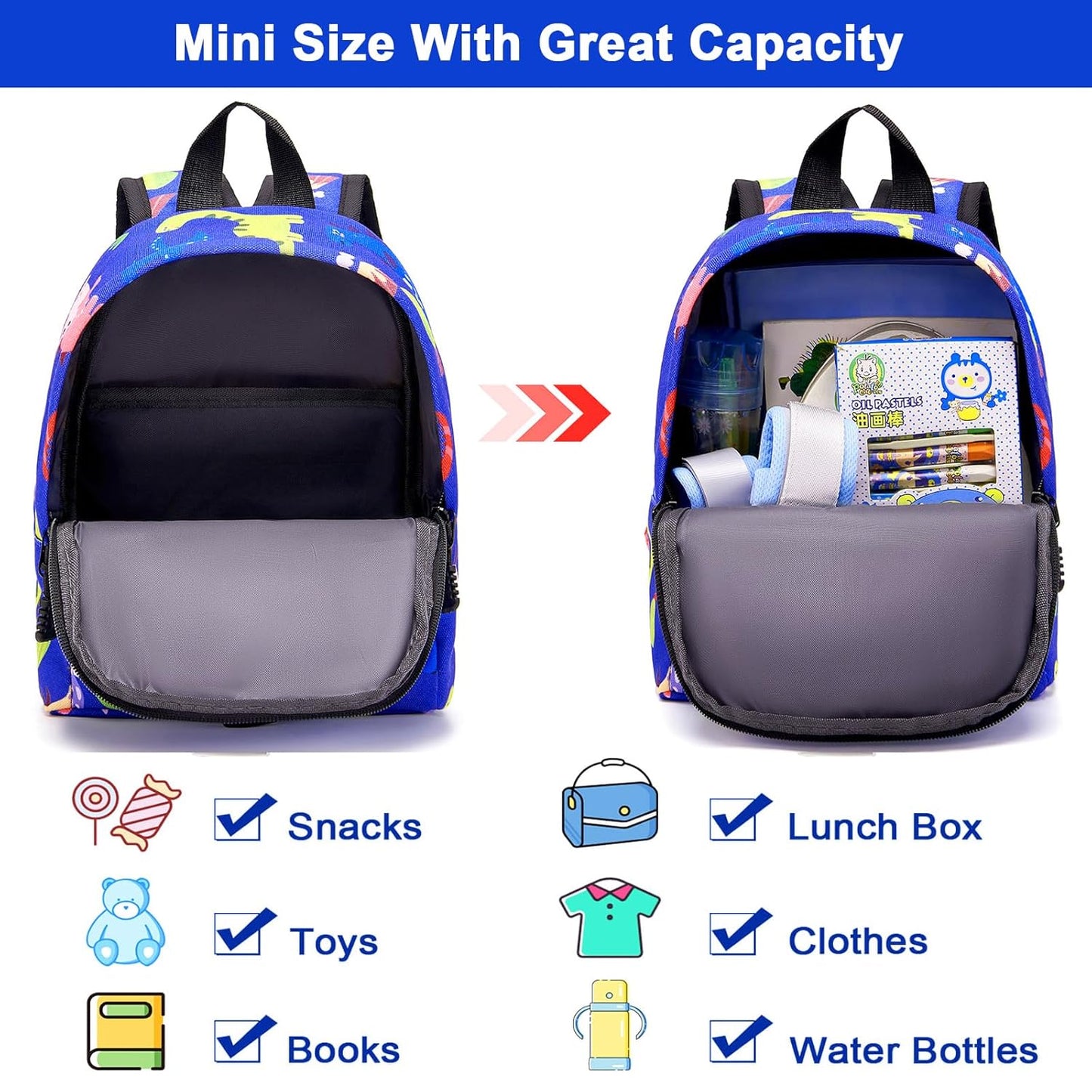 Accmor Toddler Backpack Leash with Anti Lost Wrist Link, Cute Mini Child Walking Harnesses Keep Kids Close Back Pack Rope Tether Rein for Baby Boys (Blue/Dino)