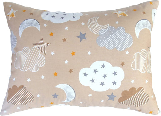 13x18 Toddler Pillow Case Cotton - Star Cloud Moon Pillow Case Cover Travel Size, Kids Pillow Cases Small, Toddler Pillowcase Stars and Moon (Beige)