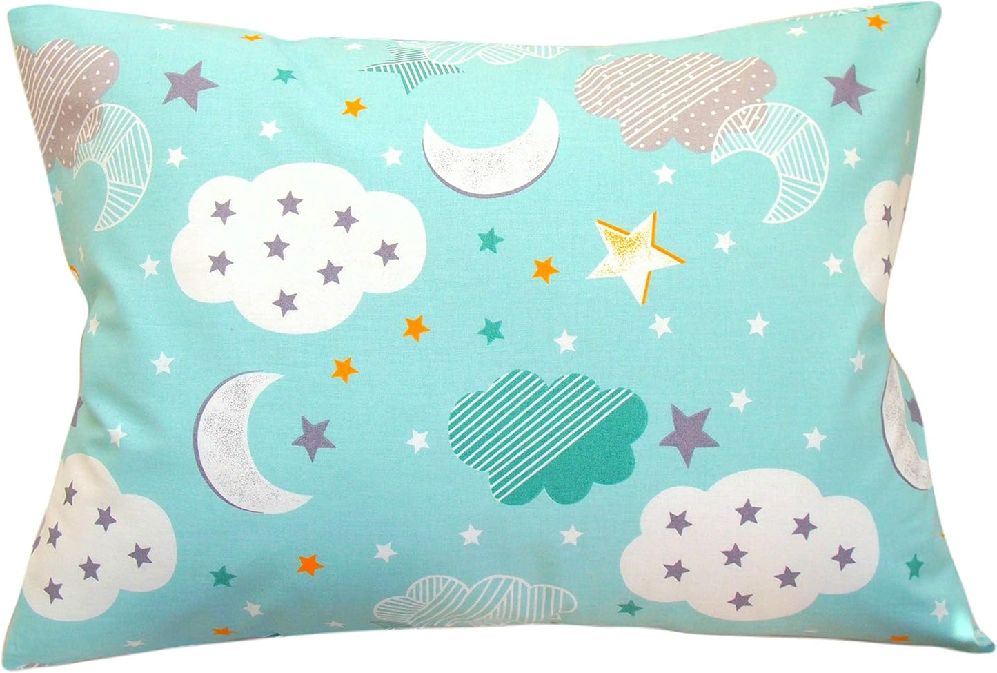 Toddler Pillow Case 13 x 18 - Star Pillow Case Cover Travel Size, Cotton Toddler Pillowcase Star, Moon Child Pillow Case, Green Moon Star Pillow Cover