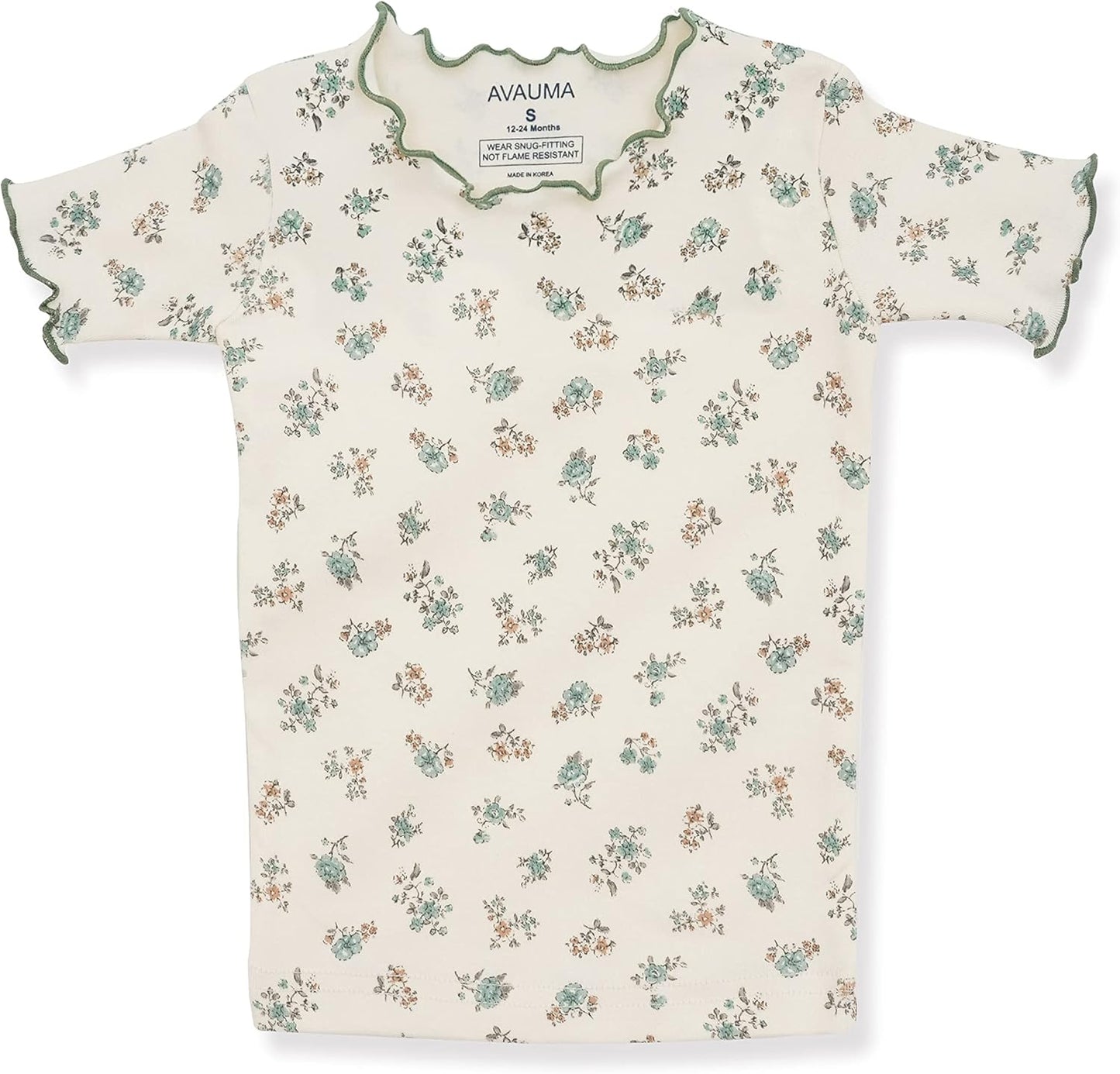 AVAUMA Baby Boy Girl Pajama Set 6M-7T Kids Cute Toddler Snug fit Flower Pattern Design Pjs Cotton Sleepwear Ruffled Shirring