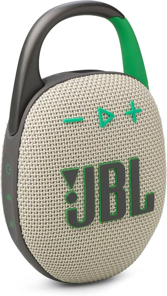 JBL Clip 5 - Ultra-Portable, Waterproof & Dustproof Bluetooth Speaker, Big Pro Sound with Punchy bass, Integrated Carabiner, Up to 12 Hours of Play, Made in Part with Recycled Materials (Sand)