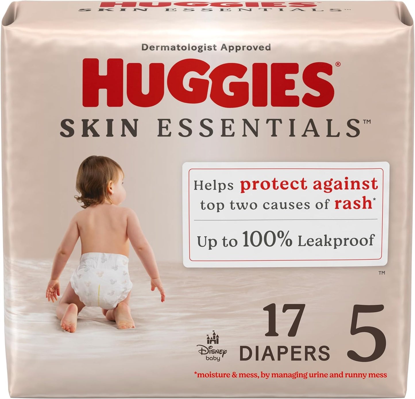 Huggies Size 5 Diapers, Skin Essentials Baby Diapers, Size 5 (27+ lbs), 17 Count, Packaging May Vary