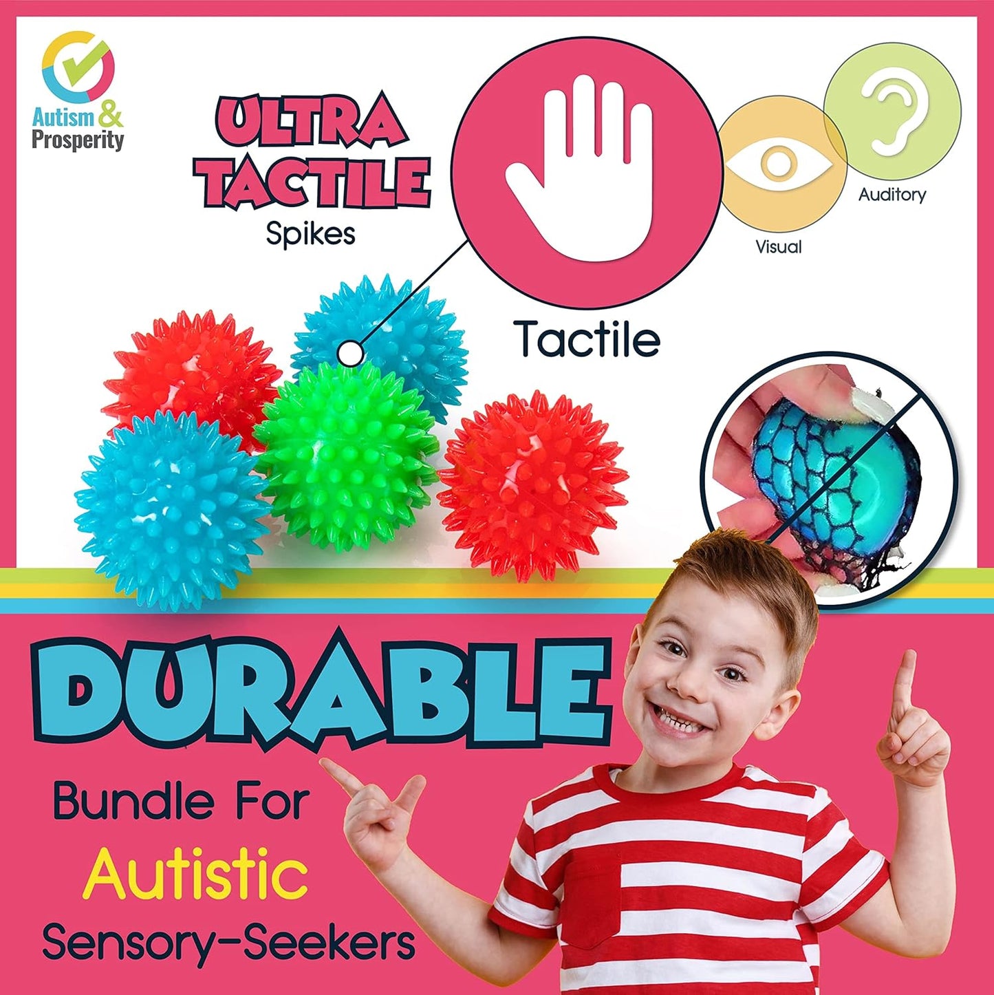 Autism & Prosperity Autism Sensory Products Bundle - Sensory Toys for Kids with Autism, Rainmaker Bubblers Spiky Sensory Balls for Autistic Children, Special Education Autism Toys Age 3 4 5 7 8 12