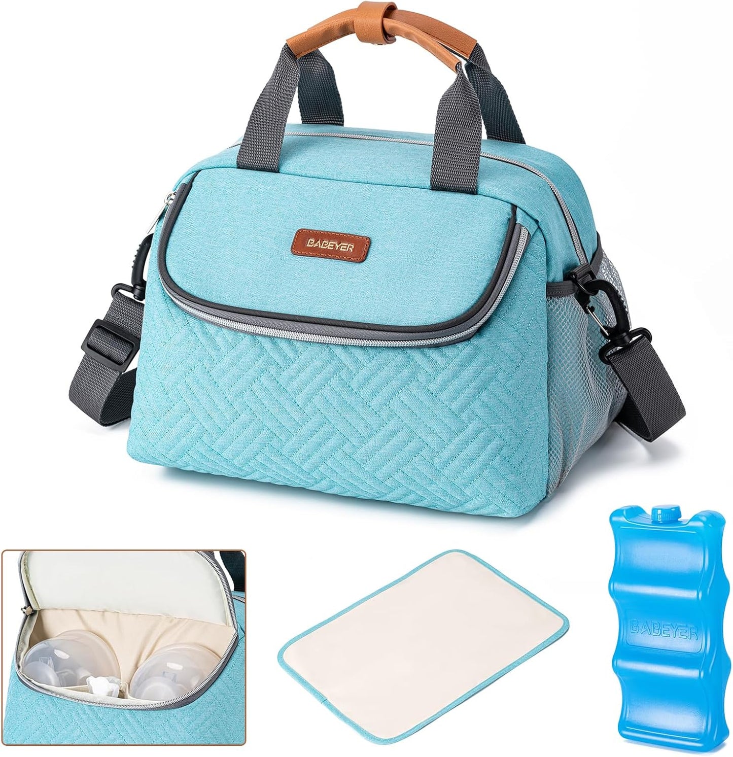 Breastmilk Cooler Bag with Ice Pack Fits 6 Baby Bottles up to 9 Ounce, Wearable Breast Pumps Cooler Bag for Nursing Mom Daycare, Work, Travel- Aqua