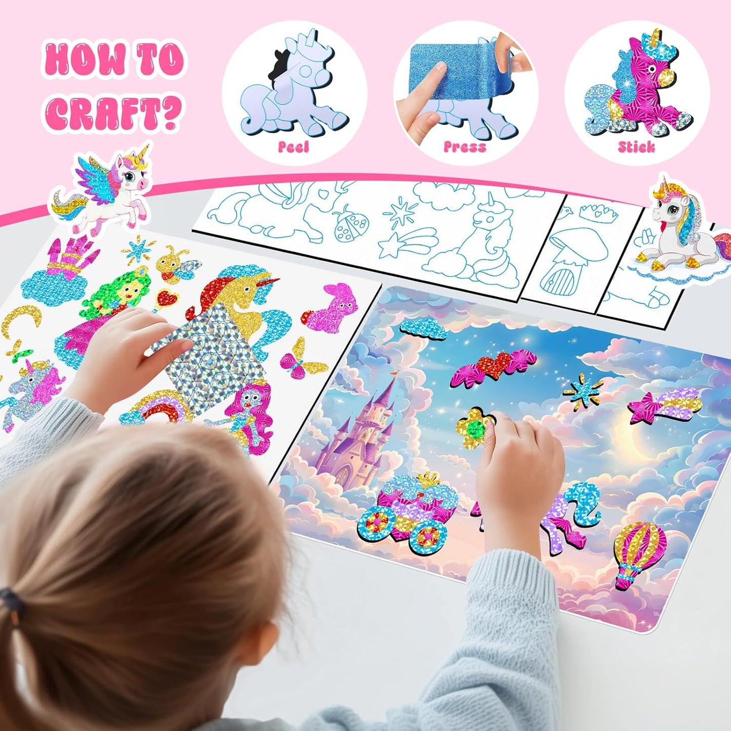 homicozy Art & Craft Activity for Kids-Foil Fun Unicorn & Princesses,No Mess Art Crafts for Girls,DIY Foil Foam Stickers,Creative Activity Kits,Kids Travel Toys,Gifts for Girls & Boys Ages 4-10