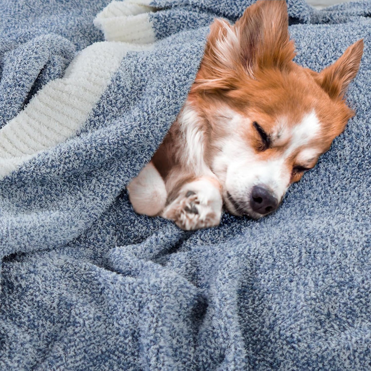 NEXHOME PRO Super Soft Throw Blankets for Couch, Twin Size Cozy Blankets Reversible Knit Blanket for Women, Fuzzy Plush Lightweight Throws for Sofa, Bed, Picnic, Heather Blue White, 60 x 80 inches