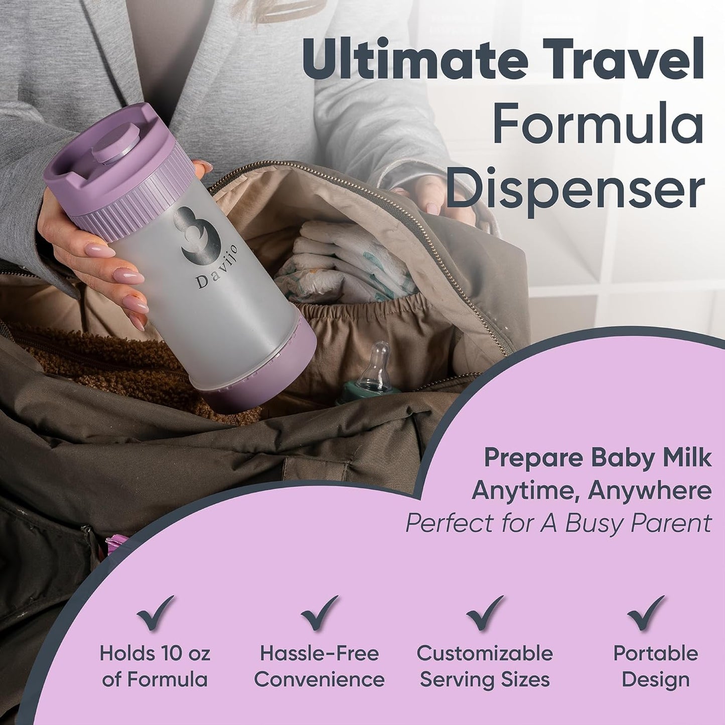 Formula Dispenser - Replaces Hand Scooping - Add Desired Amount with a Few clicks - Baby Formula Container to go - 10ounces Baby Milk Powder Storage - for Home & Travel