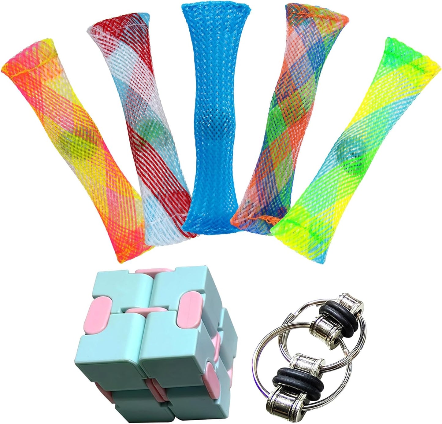 7 Pack Stress Relief and Anxiety Relief Fidget Toys,Flippy Chain,Marble Mesh,Infinity Cube