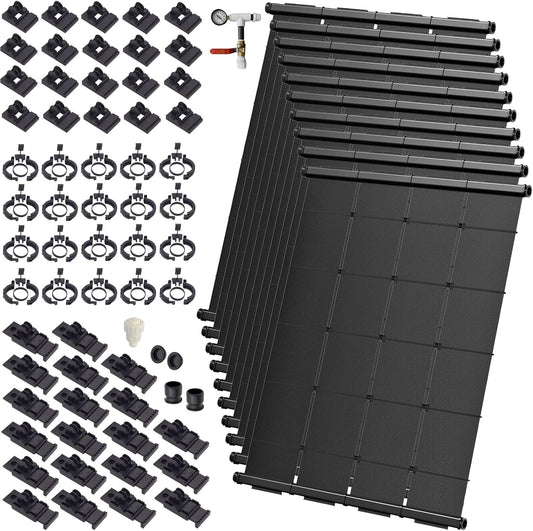 Industrial Grade Solar Pool Heater DIY Kit - Superior High-Wind Strapless Mounting System & Maximum Freeze Resistance (10-4'x12.5' / 500 Square Feet)