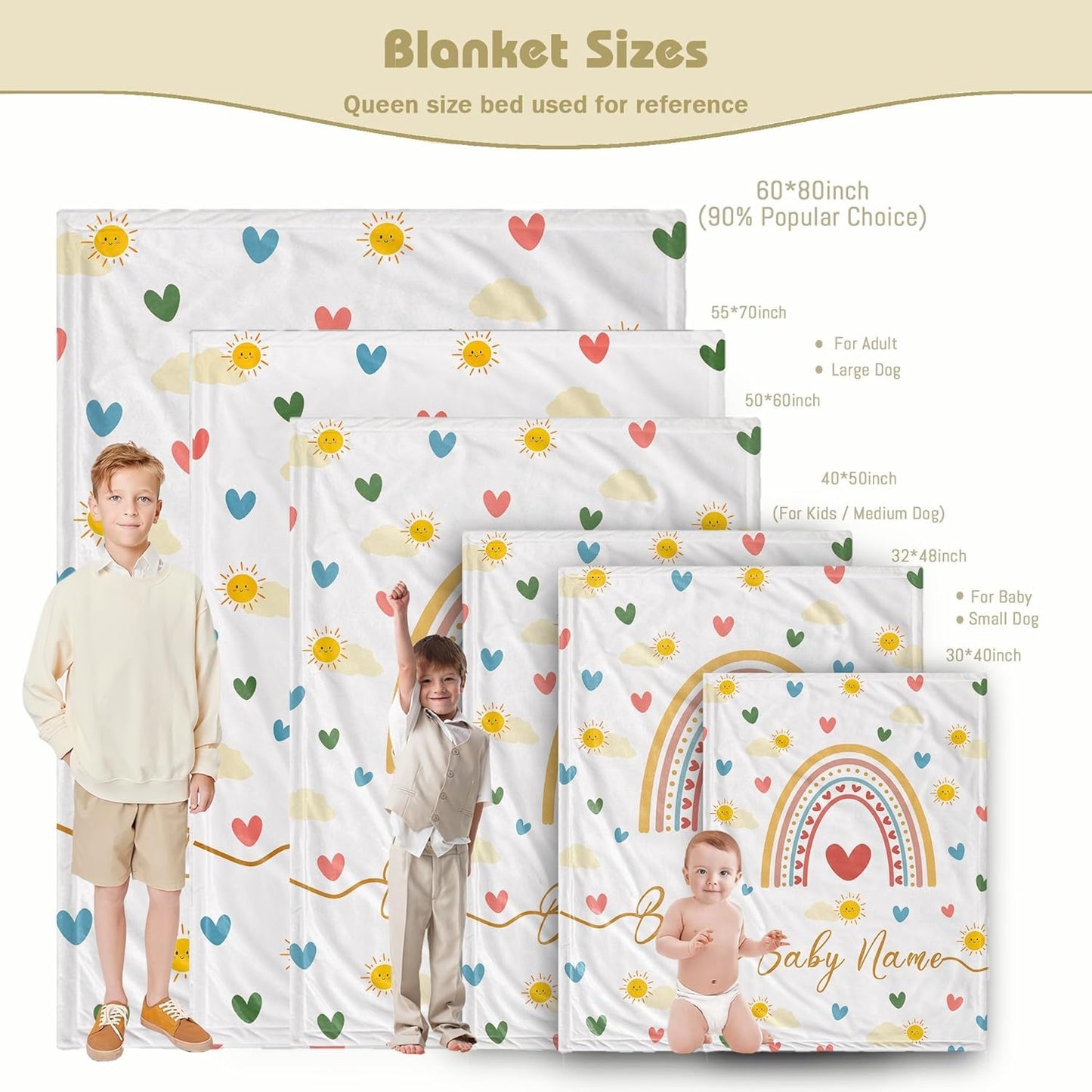 Personalized Baby Name Blanket for Girl Gifts for Baby Shower Christmas Birthday Custom Blanket with Boho Style Rainbow Customized Gifts for Newborn New Baby