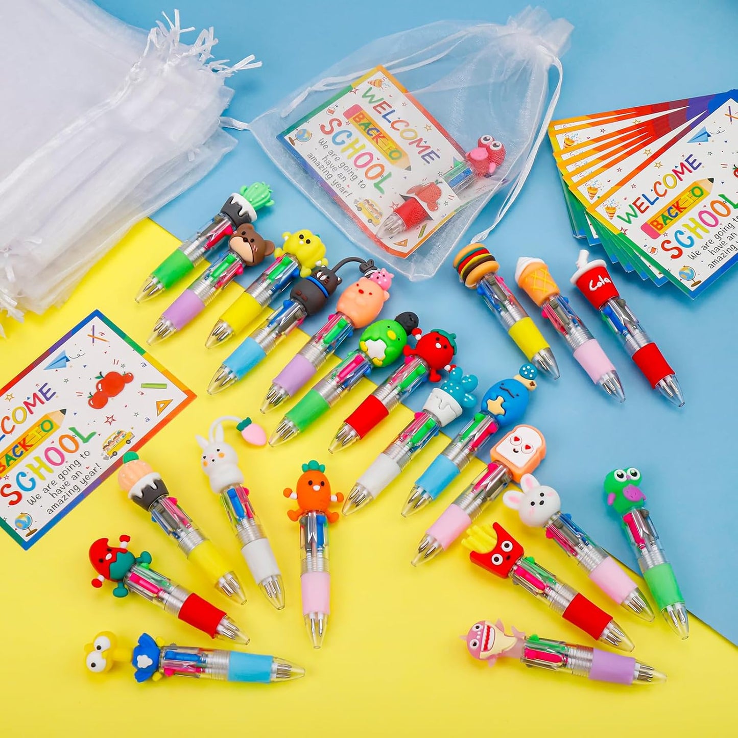 30 Set Cute Multicolor Pens in One 4-in-1 Fun Pens Bulk with 30 Gift Cards for Kindergarten Party Welcome Back To School Student Gift Bulk Office School Exchange Gifts