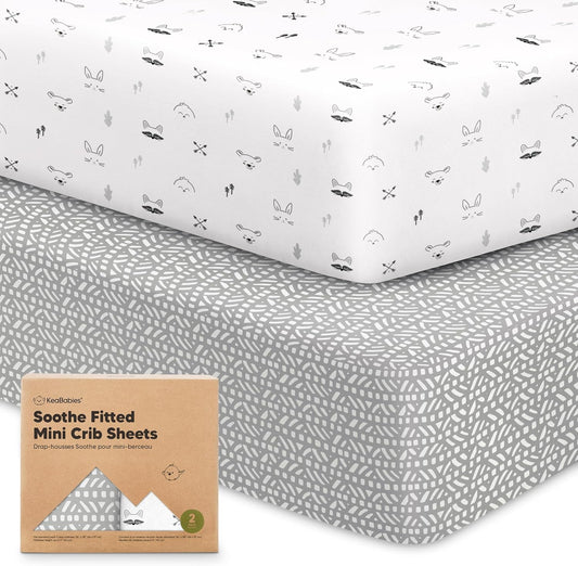 2-Pack Mini Crib Sheets Fitted - 38x26 Pack N Play Sheets for Pack and Play Mattress, Organic Cotton, Soft & Breathable Playard Bedding, Neutral Mini Toddler Bed Cover for Boys, Girls (Nordic)