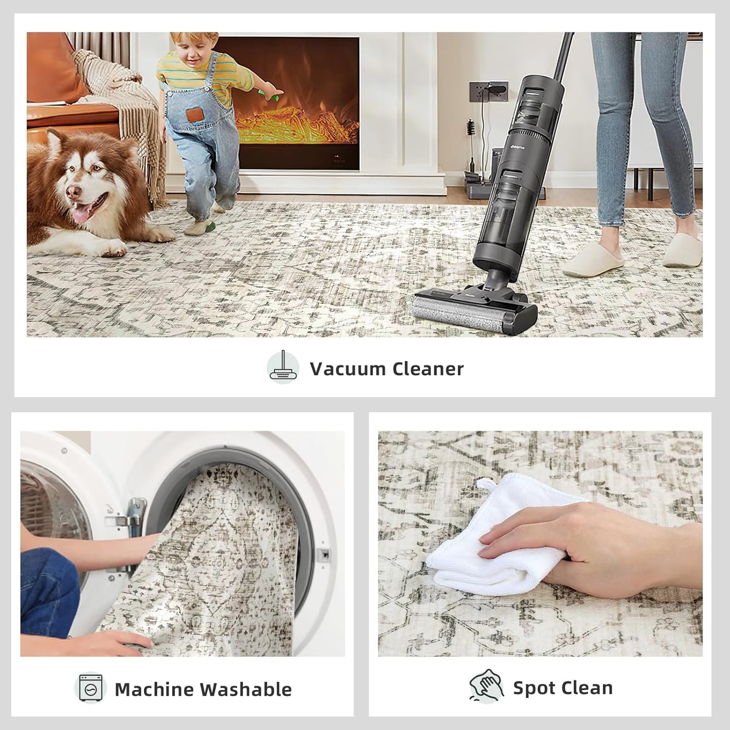 3x7 Runner Rugs for Hallway Non-Slip Hallway Runner Rug with Rubber Backing Washable Rug Runner for Kitchen Bedroom Vintage Distressed Carpet (Border Cream)