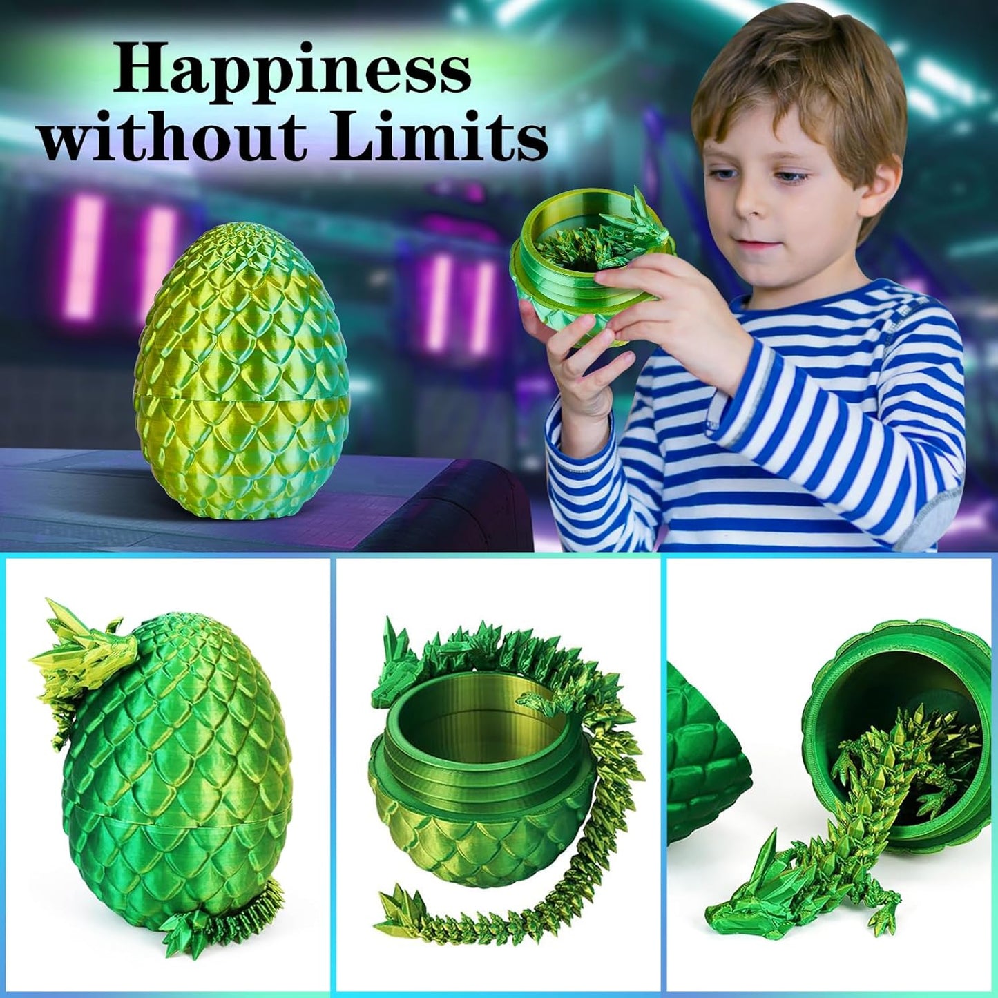 3D Printed Dragon Egg Toys, Easter Egg Crystal Dinosaur Eggs Fidget Toys with Movable Joints for Kids Adults Gifts (Yellow & Green)