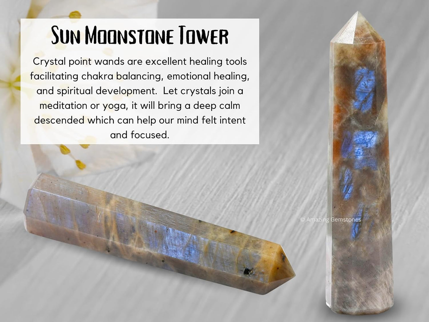Amazing Gemstone Sun Moonstone Crystal Towers - Natural Healing Crystal Point Obelisk for Reiki Healing and Crystal Grid (3 Inch)